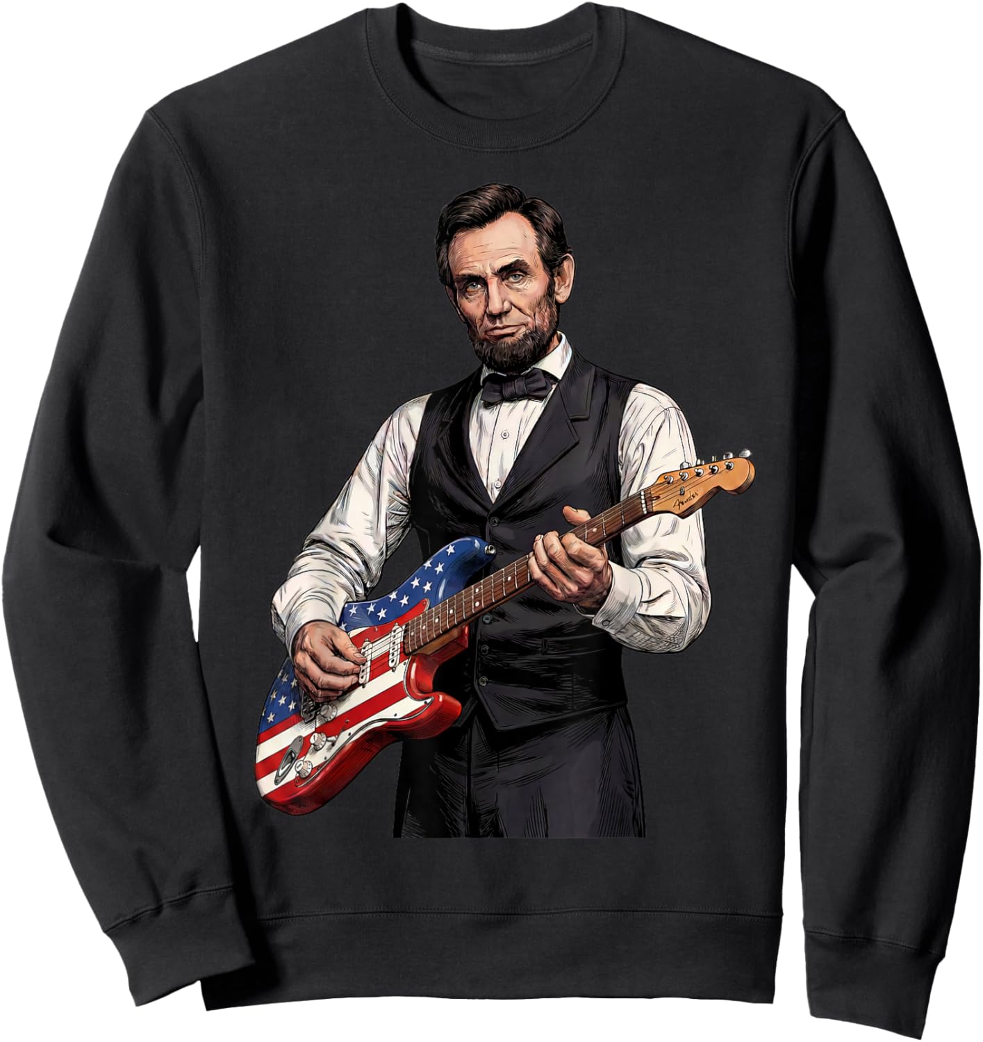President Abraham Lincoln Playing Guitar Funny History Music Sweatshirt - Sweatshirt | Black