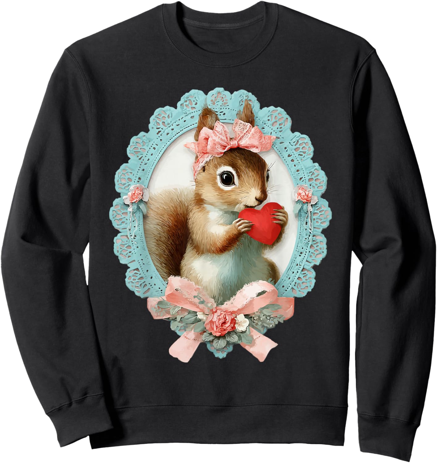 Cute Squirrel Valentine with Heart Vintage Animal Coquette Sweatshirt - Sweatshirt | Black