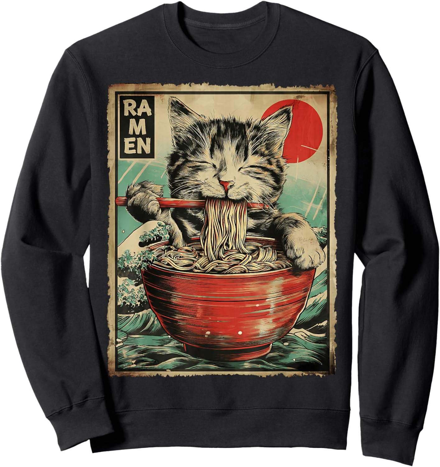 Funny Ramen Cat Noodle Lovers Anime Otaku Sweatshirt - Sweatshirt | Black
