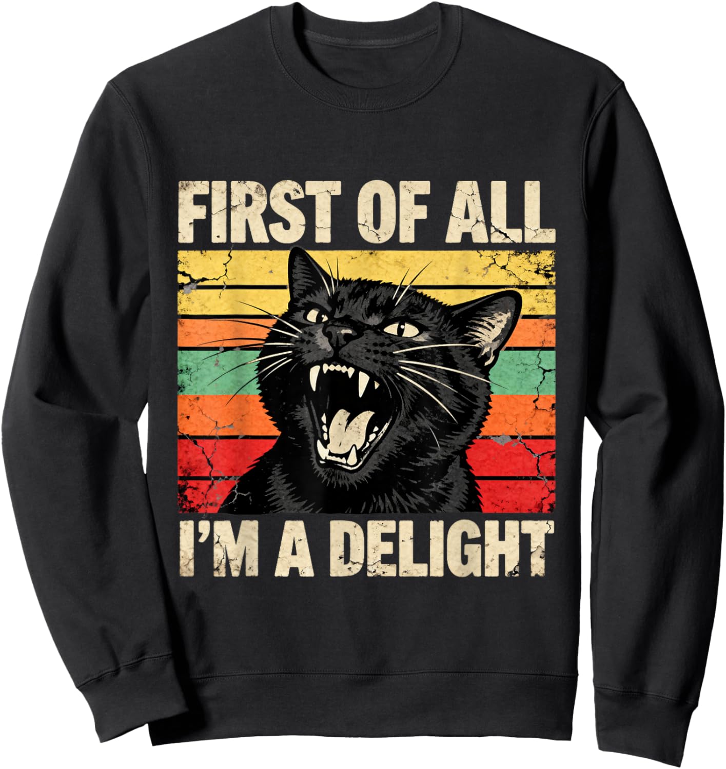 First of All I'm a Delight Funny Roaring Black Cat Men Women Sweatshirt - Sweatshirt | Black