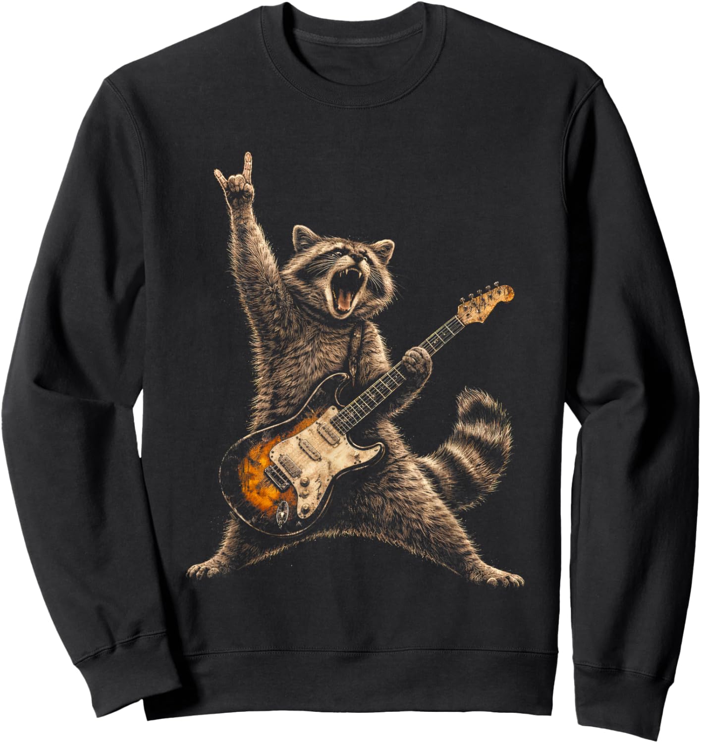 Funny Raccoon Guitar Shirt Rock Music Band Guitarist Raccoon Sweatshirt - Sweatshirt | Black