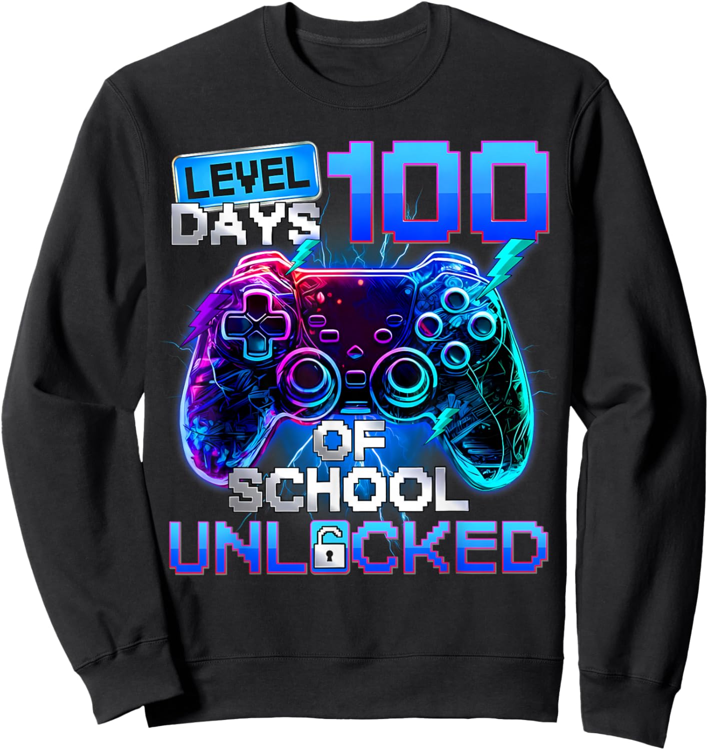 Level 100 Days of School Unlocked Funny Video Games Boy Kids Sweatshirt - Sweatshirt | Black