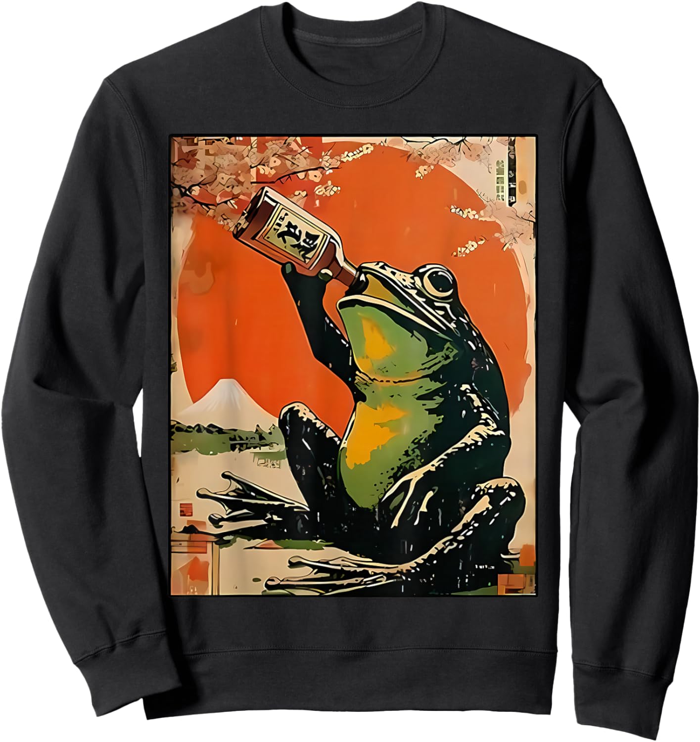 Frog Drinking Beer Japanese Kawaii Anime Ukiyoe Art Sweatshirt - Sweatshirt | Black