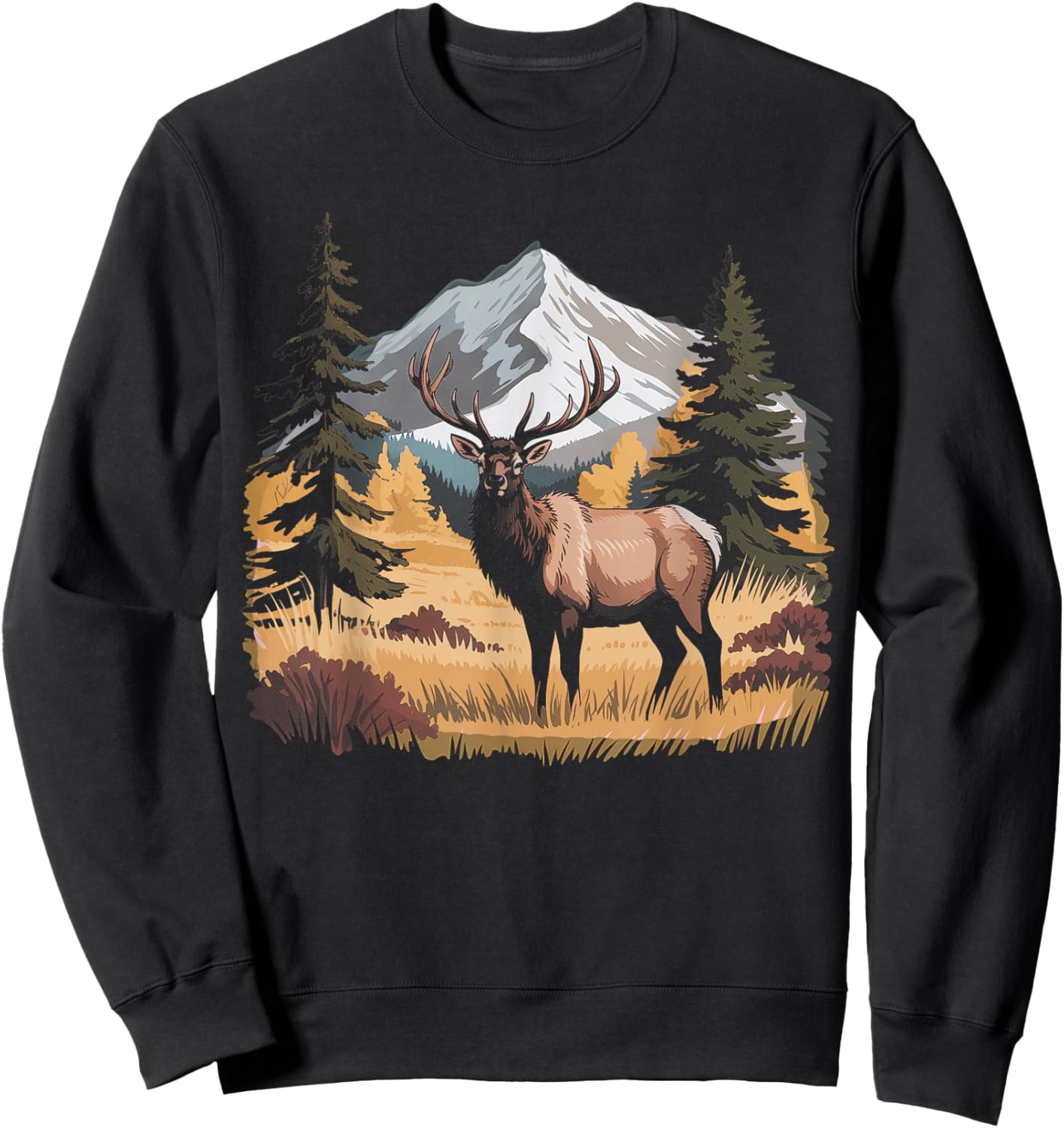 Mountain Elk Wildlife Scene – Nature Outdoor Hunting Sweatshirt - Sweatshirt | Black