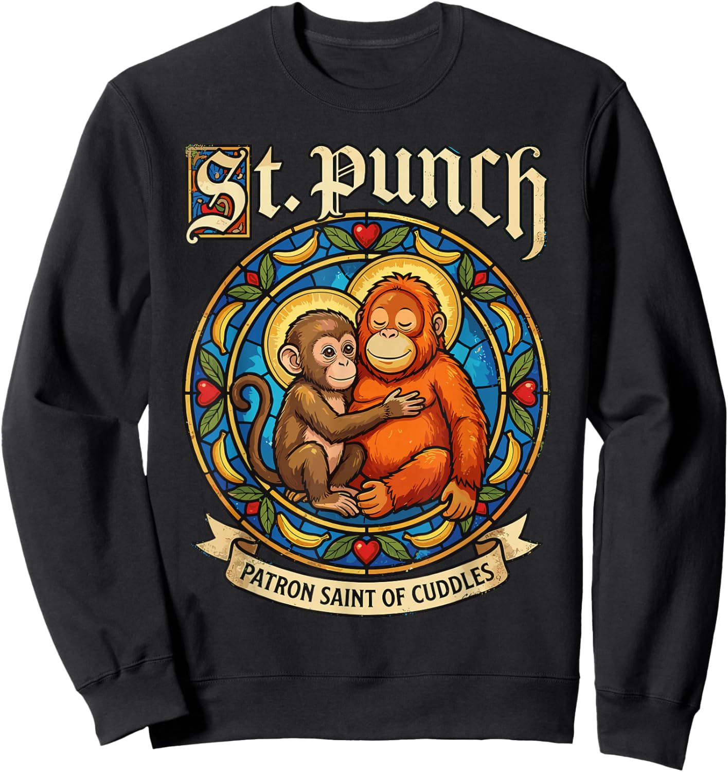 St Punch Patron Saint of Cuddles Viral Video Monkey Punch Sweatshirt - Sweatshirt | Black