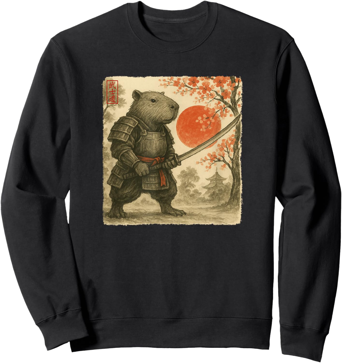 Capybara Samurai Japanese Warrior Costume Sumi-e Art Funny Sweatshirt - Sweatshirt | Black
