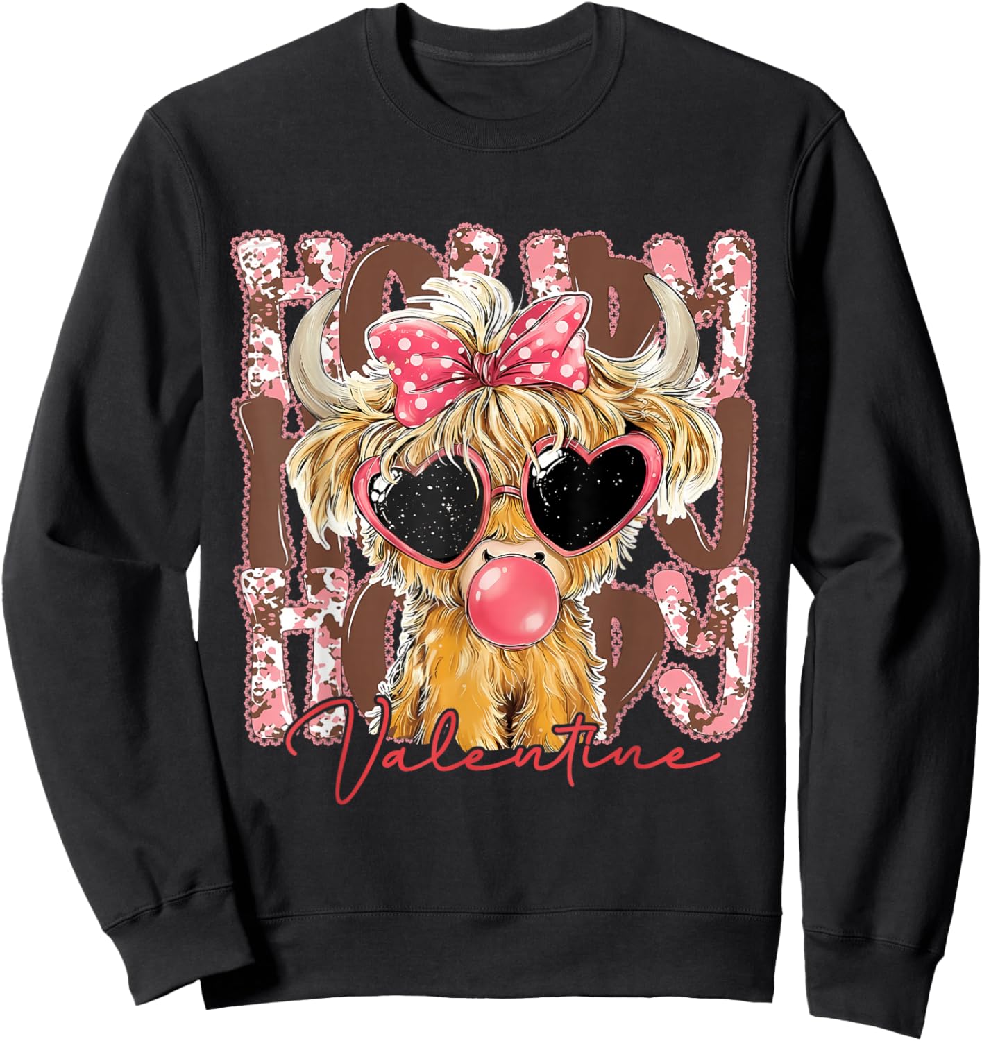 Funny Retro Highland Cow Howdy Valentine Coquette Heart Love Sweatshirt - Sweatshirt | Black