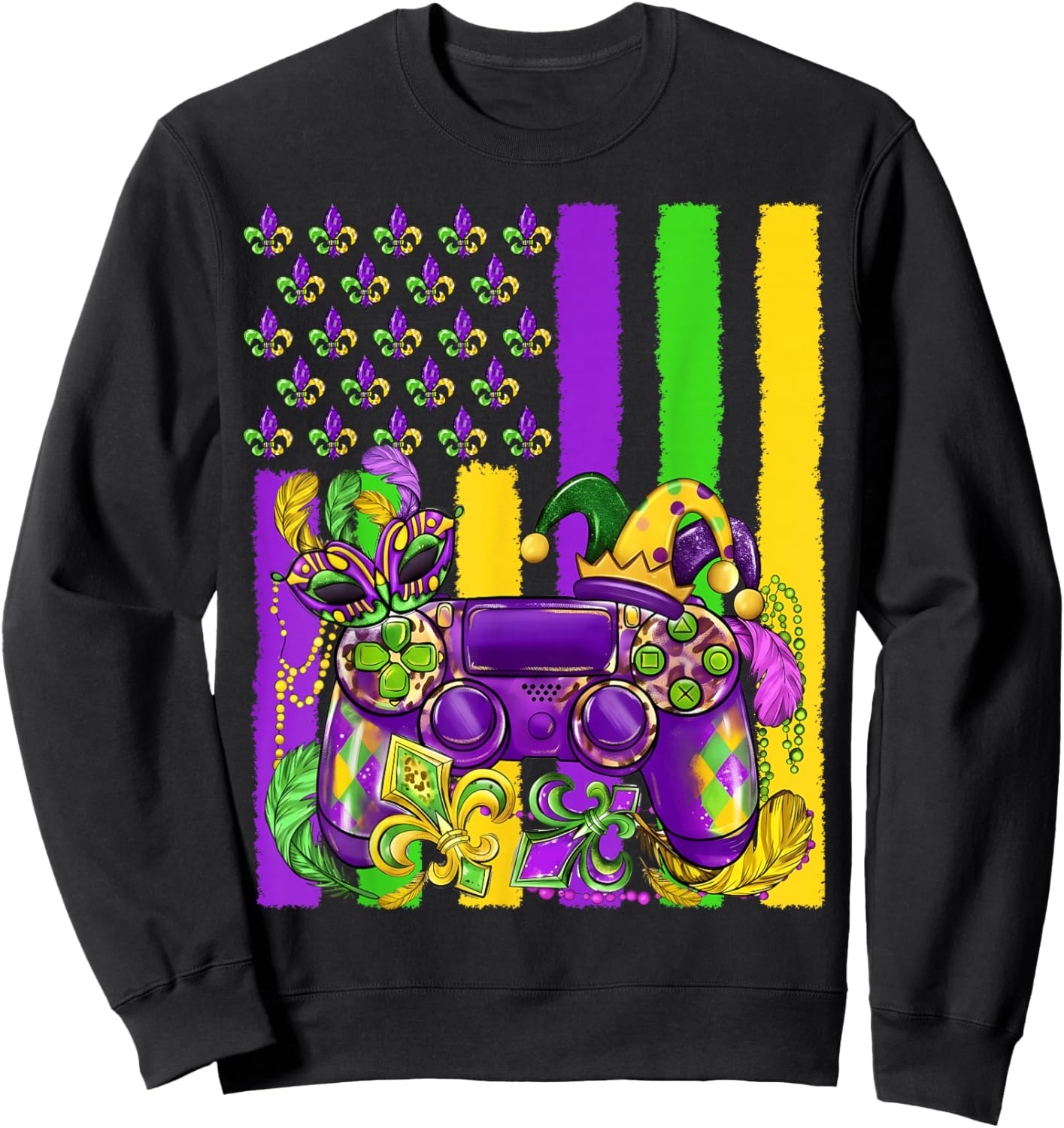 Mardi Gras Video Game Flag Fleur De Lis Jester Boy Girl Kid Sweatshirt - Sweatshirt | Black
