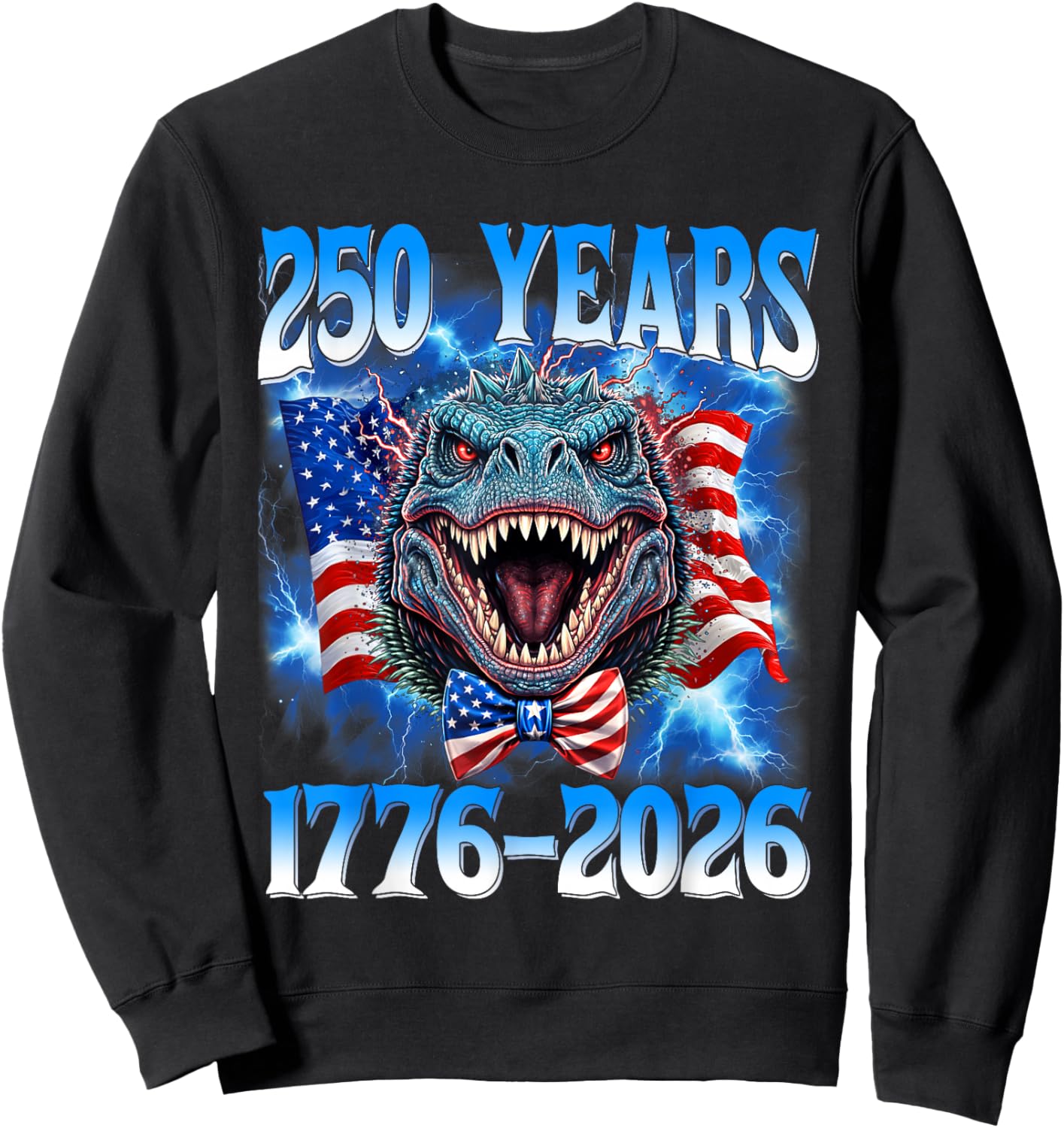 250 Years American 1776 2026 250th USA Dinosaur 4th of July Sweatshirt - Sweatshirt | Black