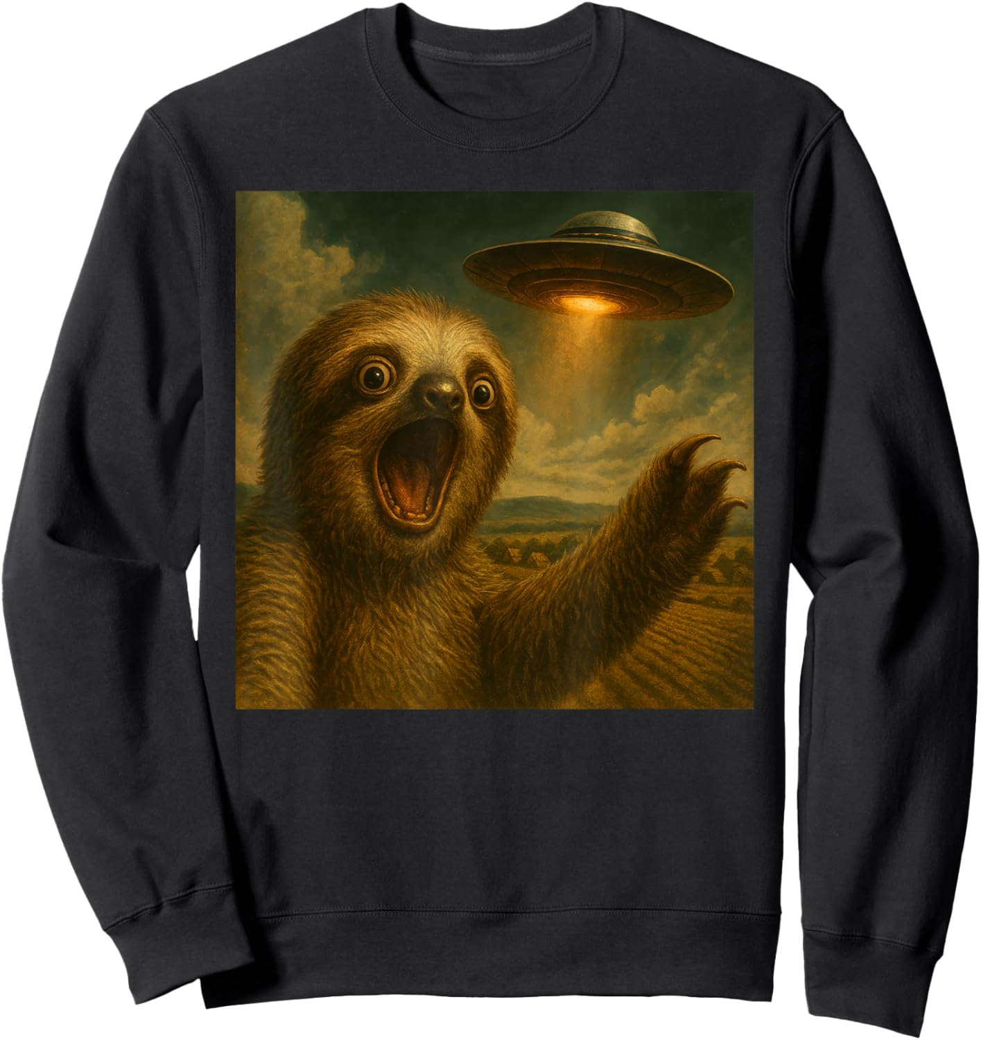 Sloth Selfie with Alien UFO Funny Sloth Sweatshirt - Sweatshirt | Black