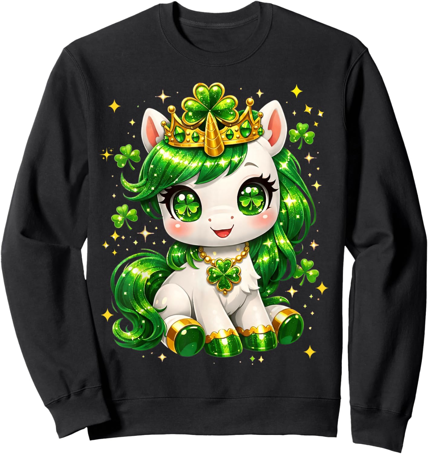 Shamrock Unicorn Saint Patricks Day Lucky Cute Kawaii Green Sweatshirt - Sweatshirt | Black