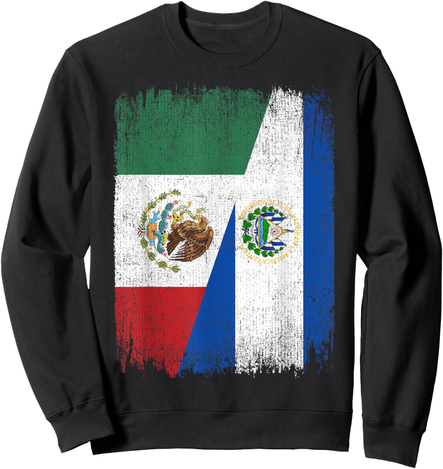 Half Mexico El Salvador Flag Mexican Salvadoran Roots Sweatshirt - Sweatshirt | Black
