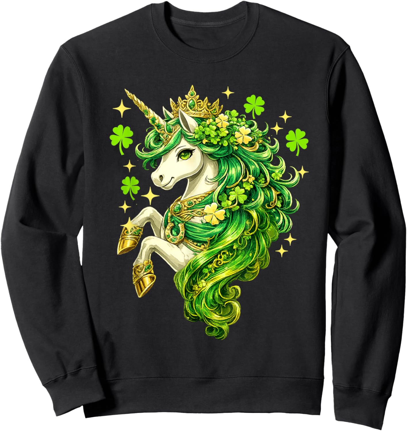 St Patricks Day Kids Girl Magical Unicorn Princess Clover Sweatshirt - Sweatshirt | Black