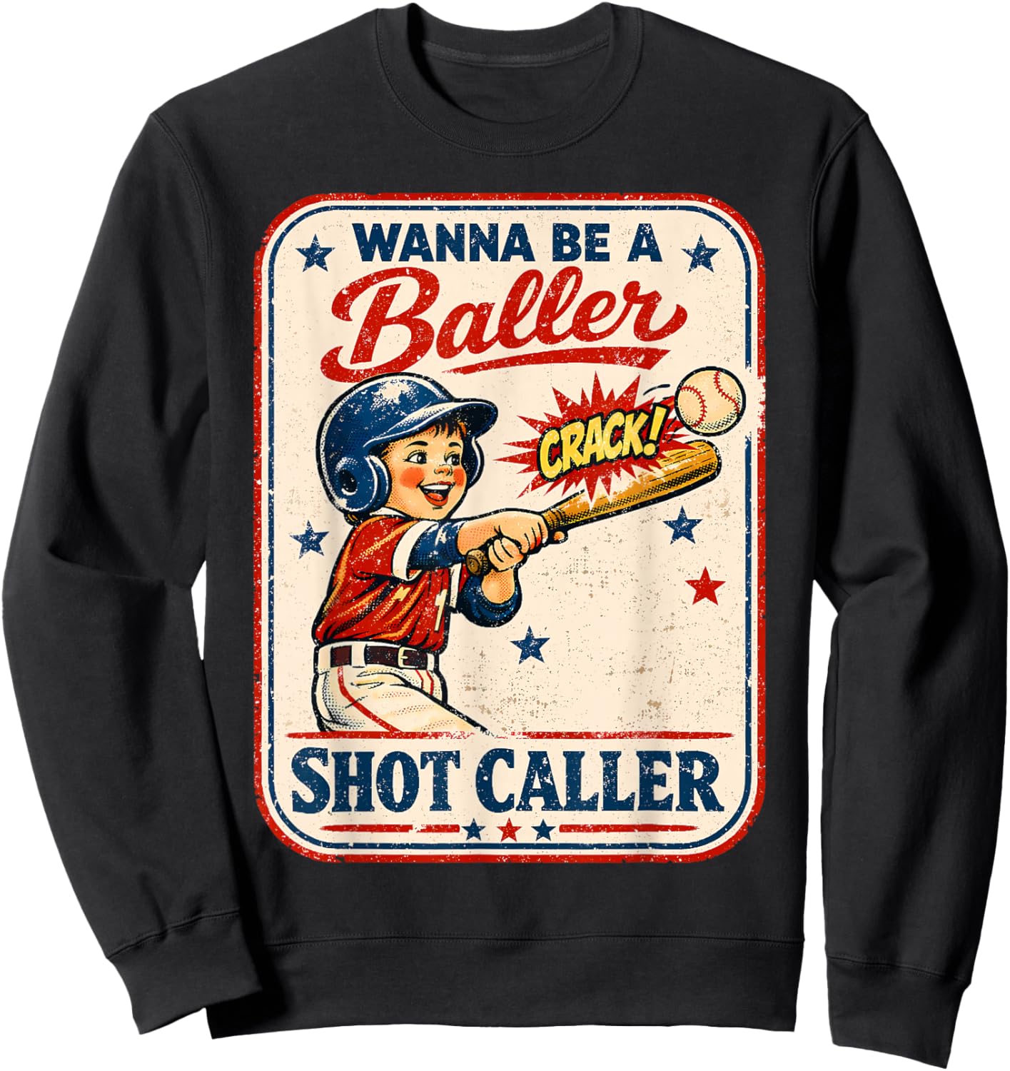 Wanna Be A Baller Shot Caller Retro Game Day Baseball Boy Sweatshirt - Sweatshirt | Black