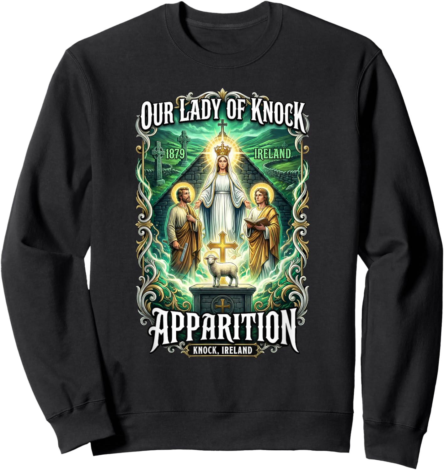 Our Lady of Knock Pilgrimage Ireland Marian Catholic Sweatshirt - Sweatshirt | Black