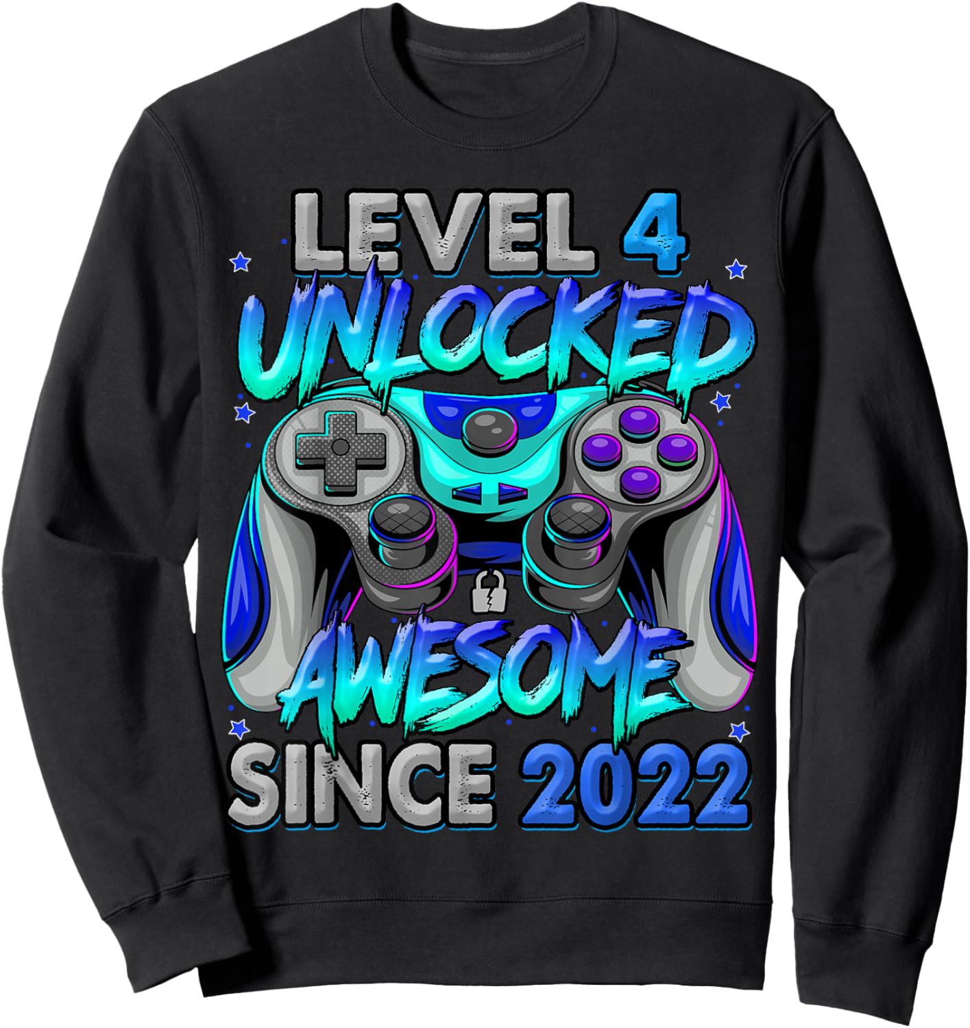 Level 4 Unlocked Awesome Since 2022 4th Birthday Gaming Sweatshirt - Sweatshirt | Black