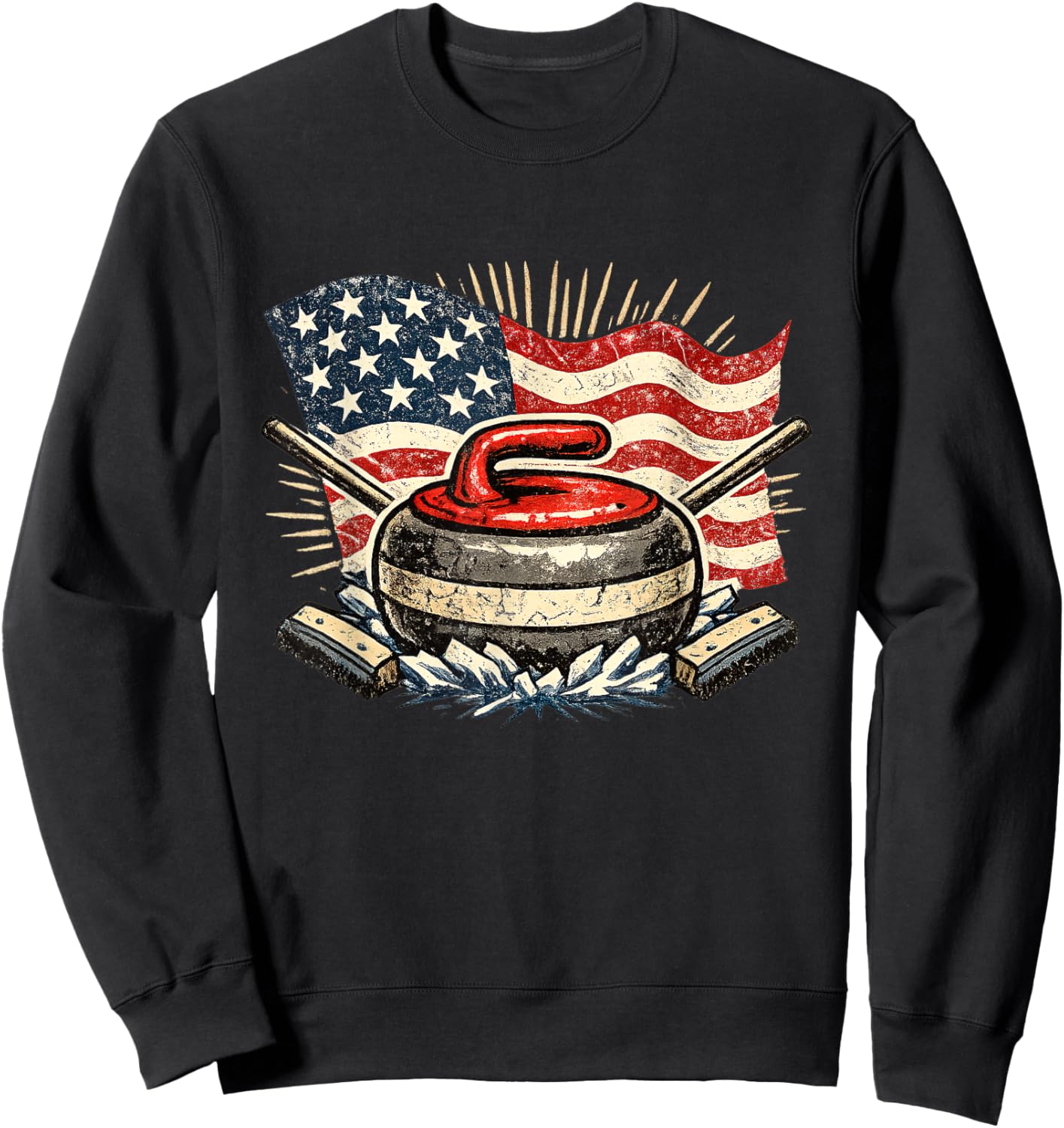 Curling USA Team Men Women Kids Sports - Vintage Sweatshirt - Sweatshirt | Black