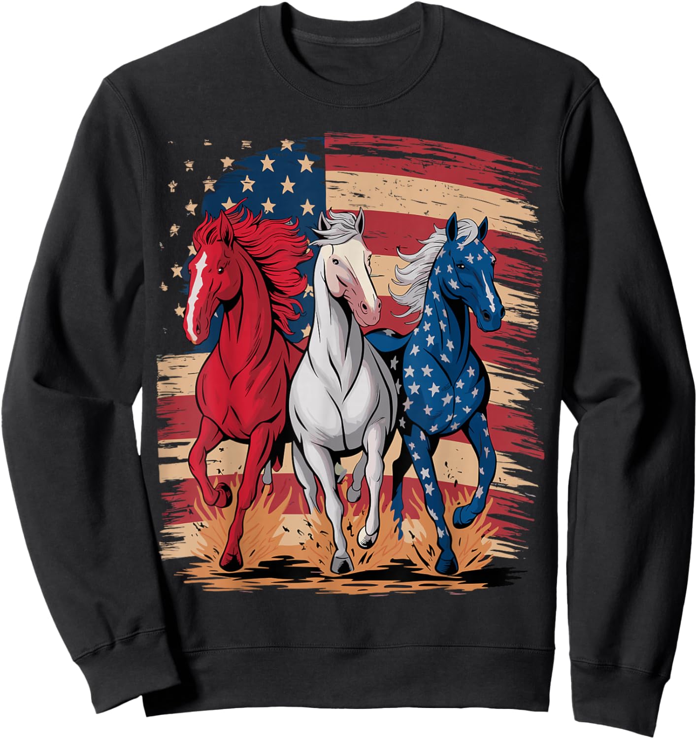 Horse Patriotic USA Flag 4th of July Horses Sweatshirt - Sweatshirt | Black