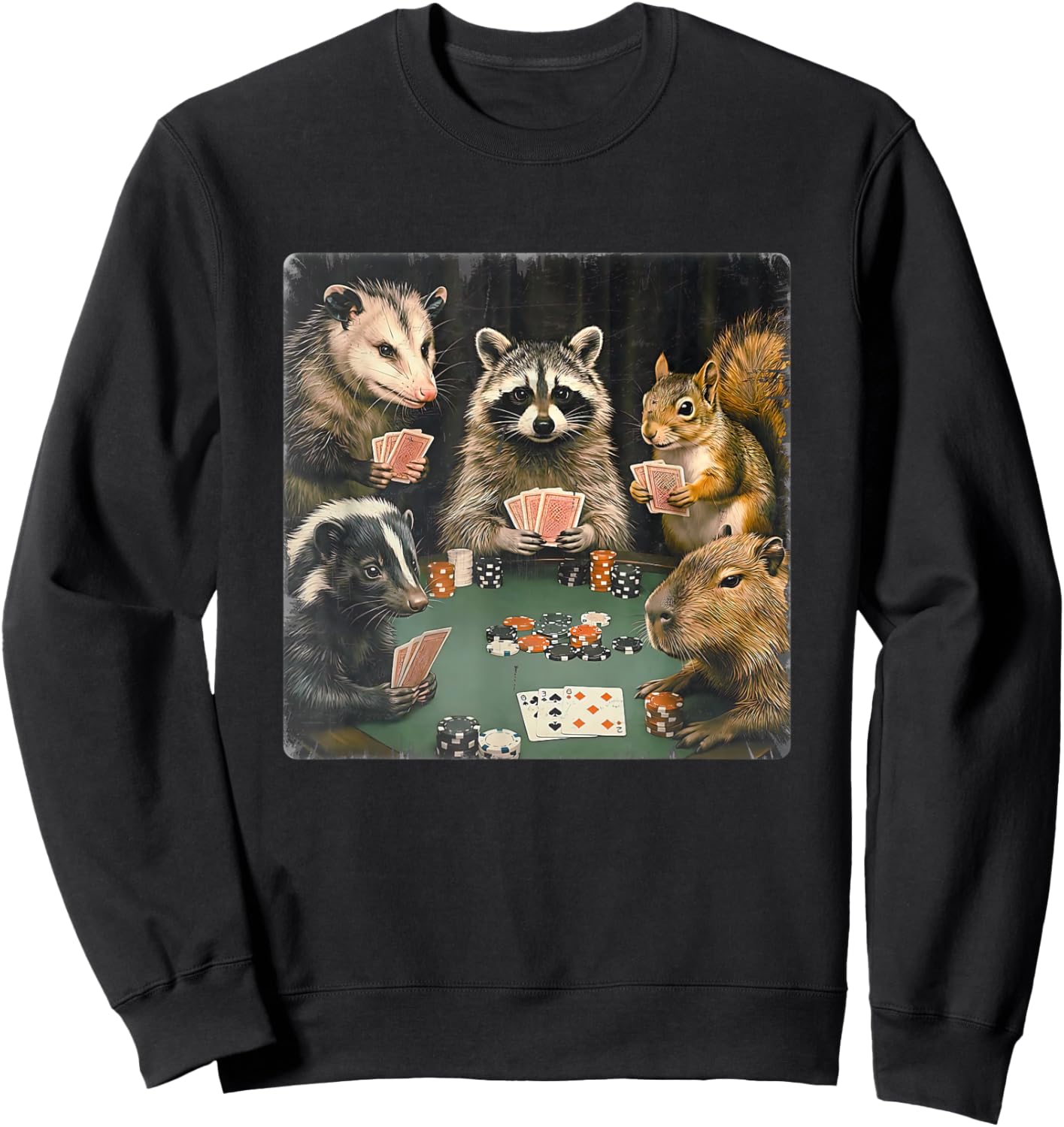 Forest Animals Playing Poker Card Gambling Matching Game Day Sweatshirt - Sweatshirt | Black