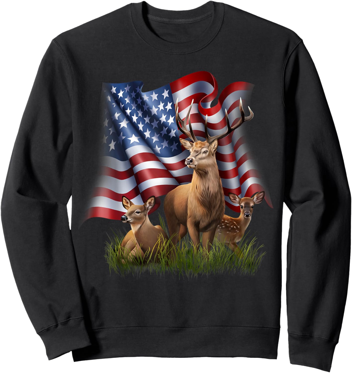 American Flag Deer Buck Doe Fawn Patriotic Wildlife Sweatshirt - Sweatshirt | Black