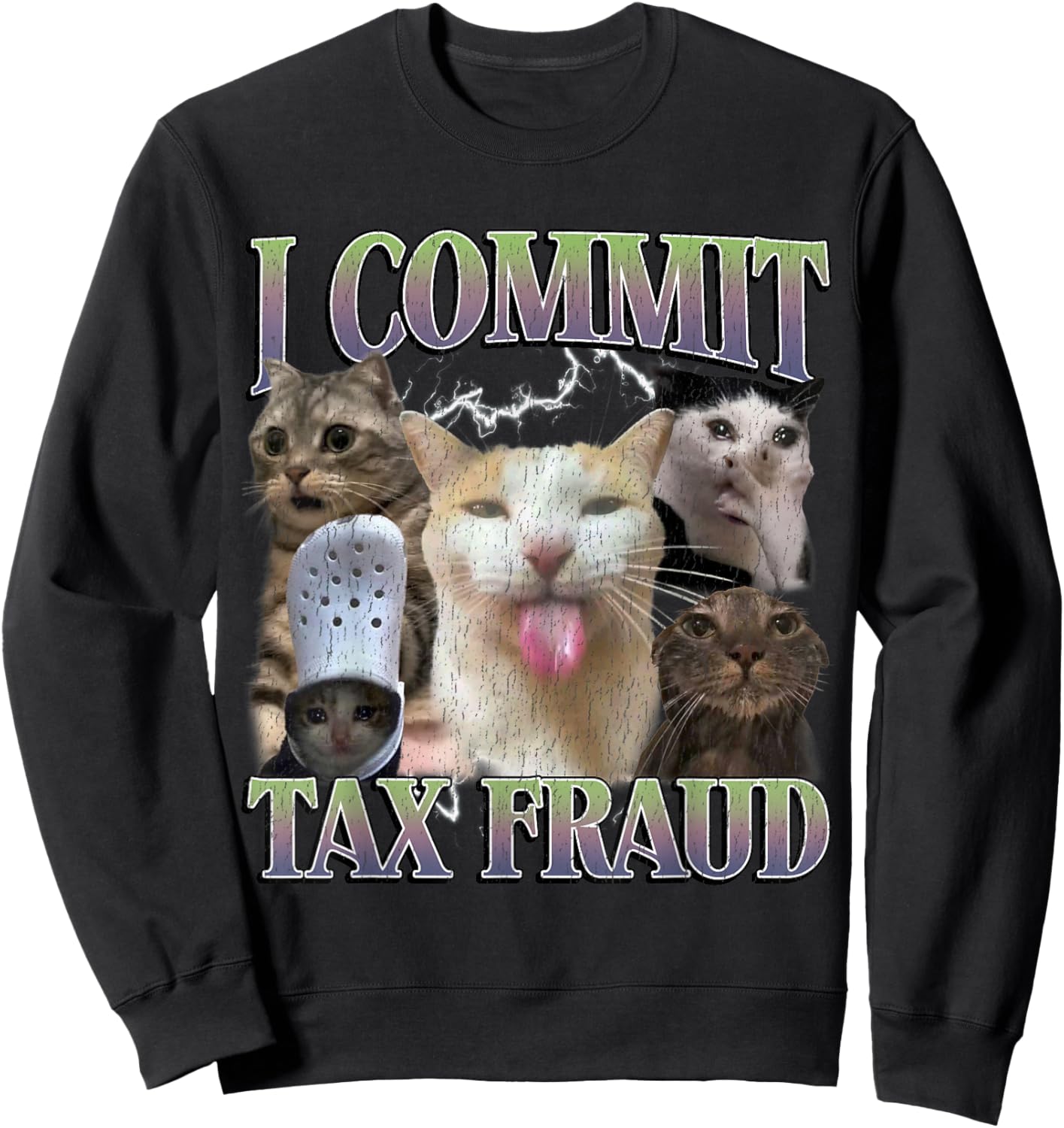 I Commit Tax Fraud Funny Cat Meme Bootleg Graphic Men Women Sweatshirt - Sweatshirt | Black