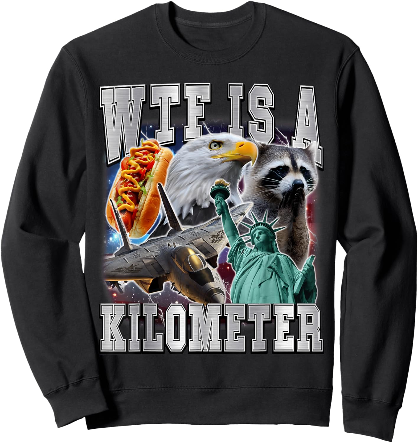 WTF is A Kilometer Meme Retro Funny Meme USA 90s America Sweatshirt - Sweatshirt | Black