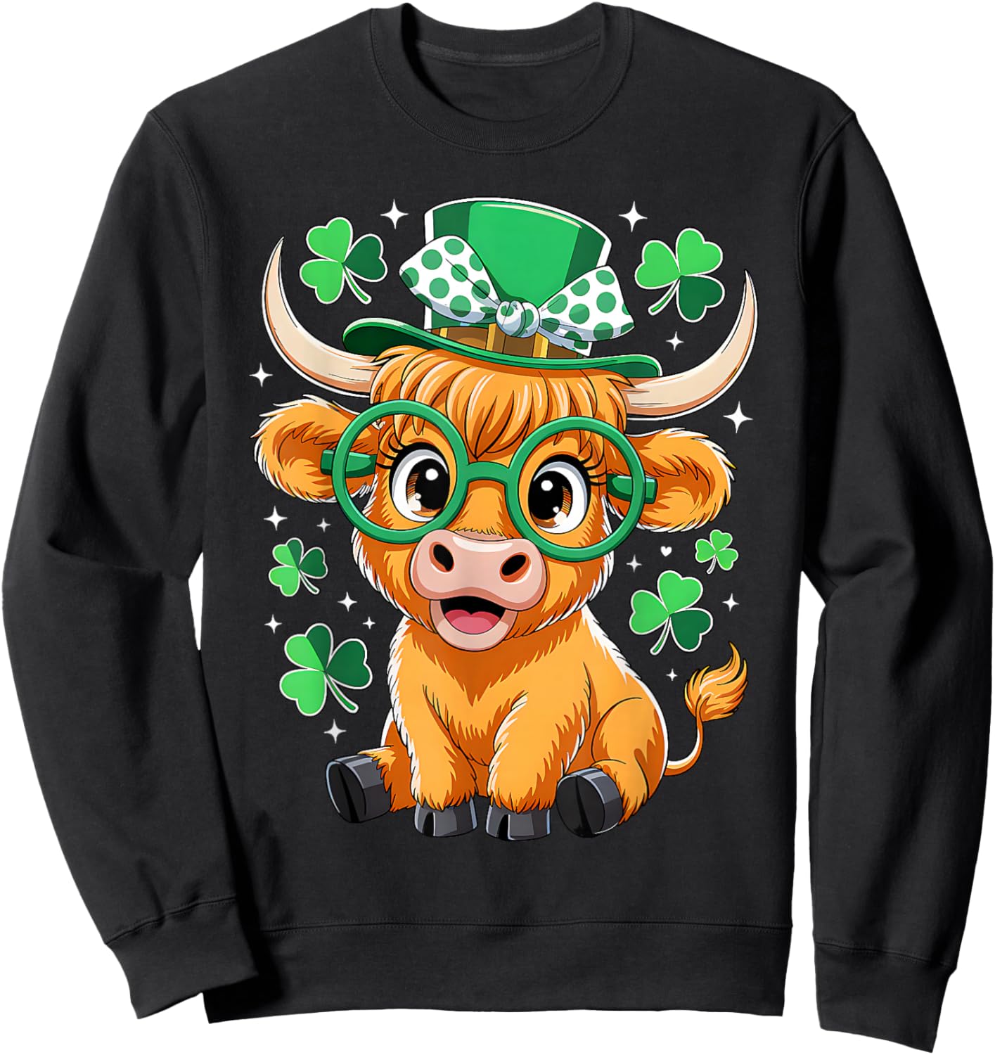 Highland Cow St Patrick Day Funny Shamrock Irish Cow Lover Sweatshirt - Sweatshirt | Black