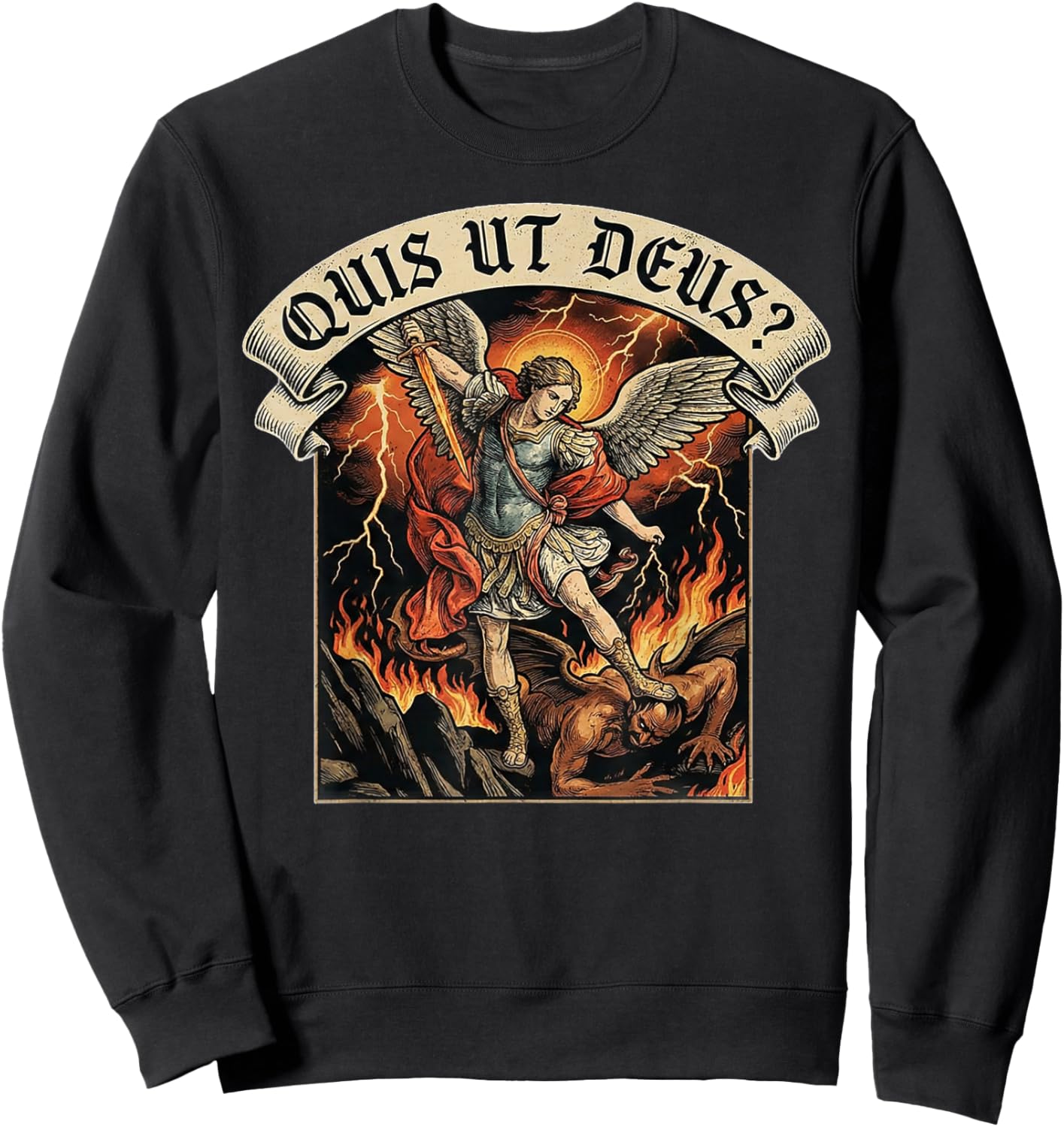 Who is Like God Quis Ut Deus Archangel Michael Christian Sweatshirt - Sweatshirt | Black