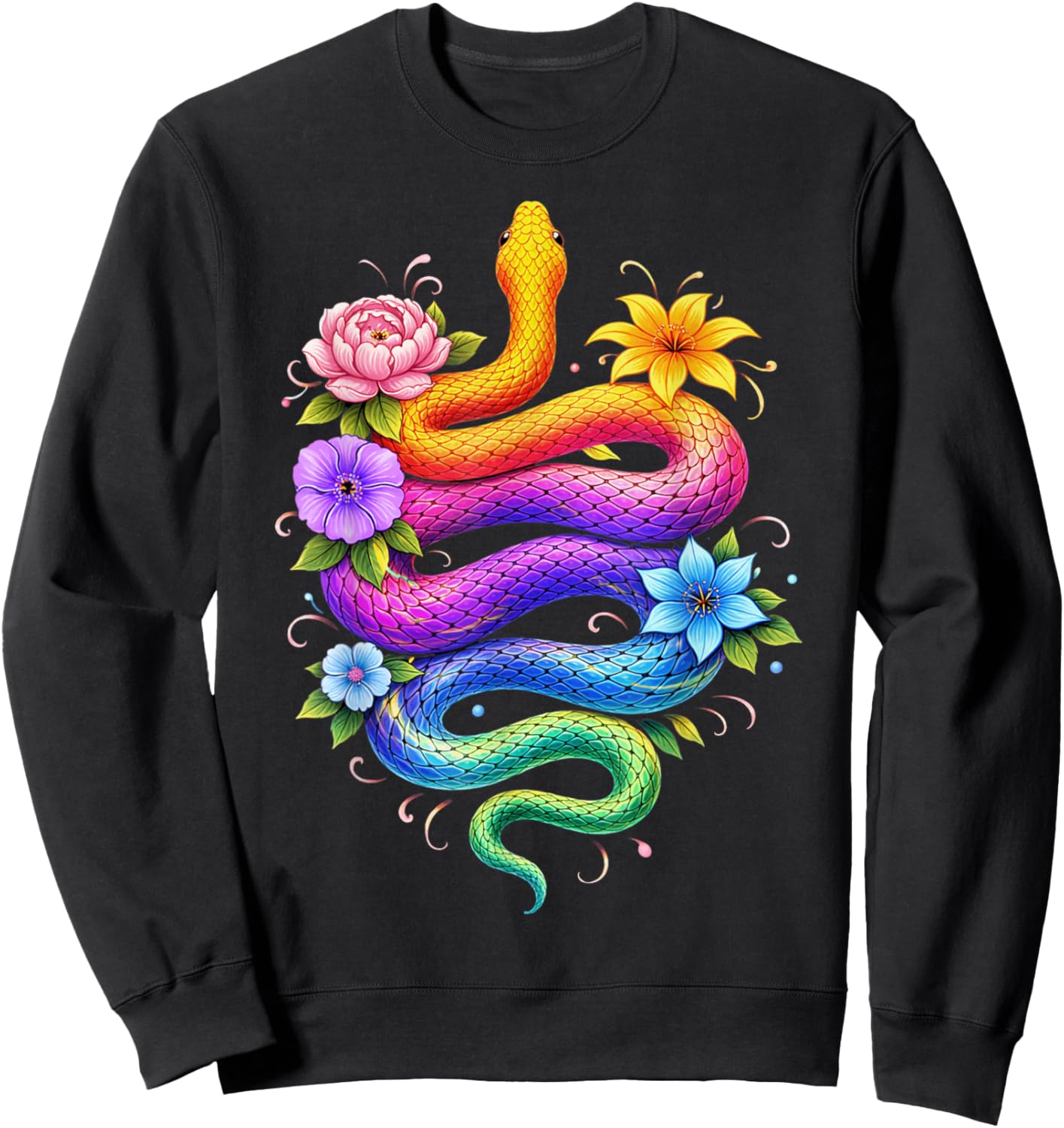 Colorful Floral Snake Flowers Rainbow Women Girls Kids Sweatshirt - Sweatshirt | Black