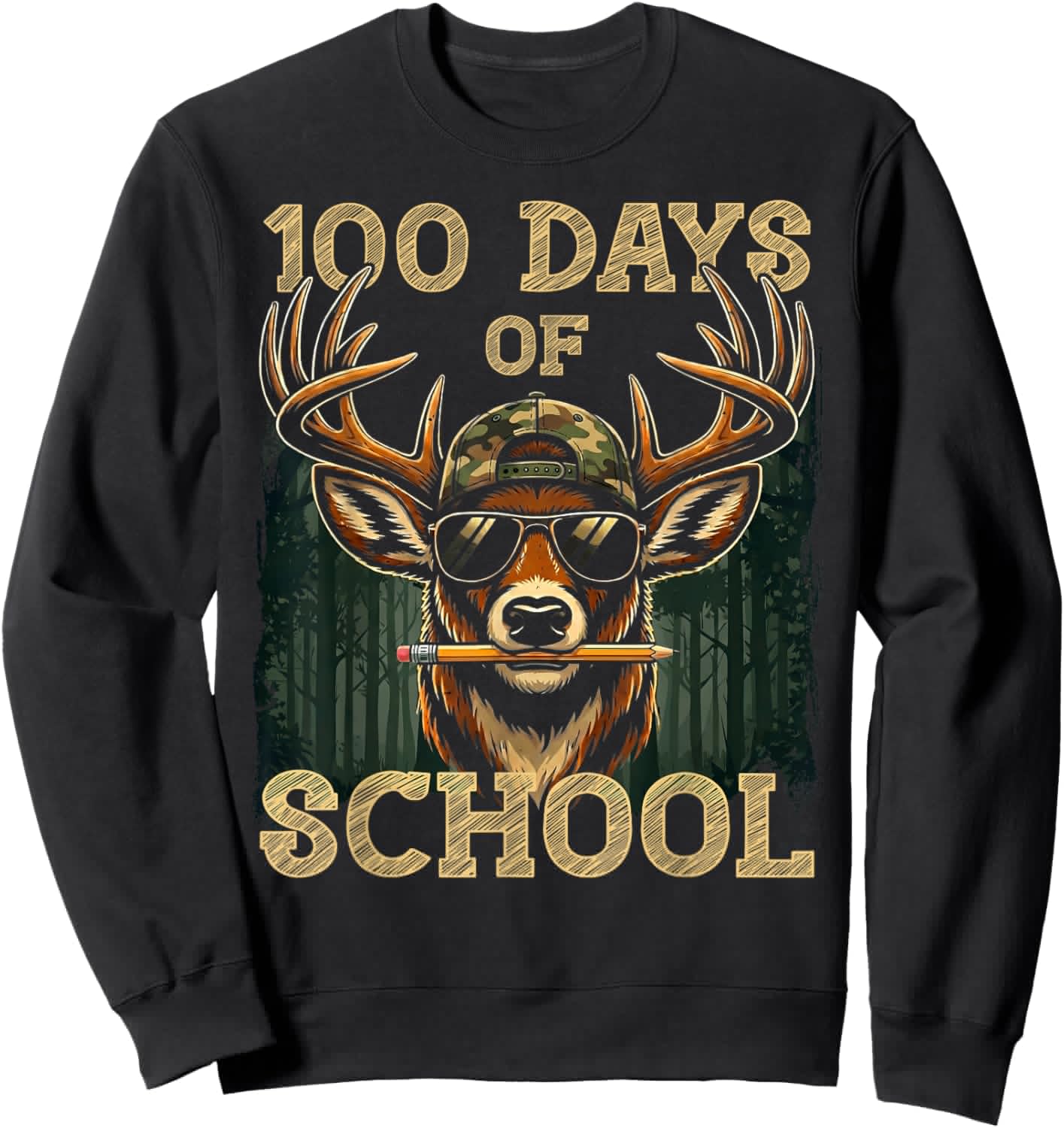100 Days of School Boys Hunting Deer 100th Day of School Sweatshirt - Sweatshirt | Black