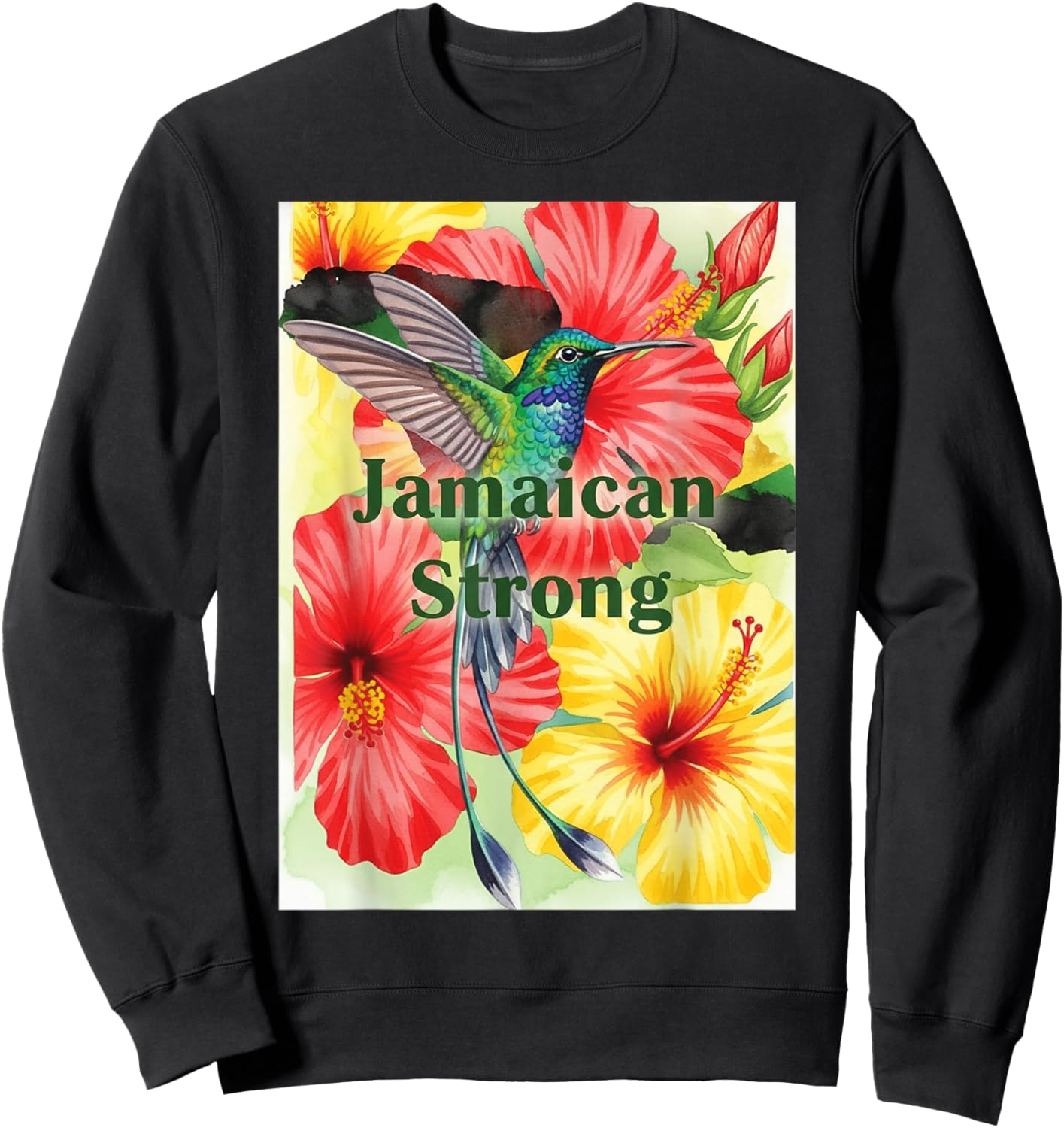 Jamaica Strong Shirt Watercolor Pride Humming Bird Design Sweatshirt - Sweatshirt | Black