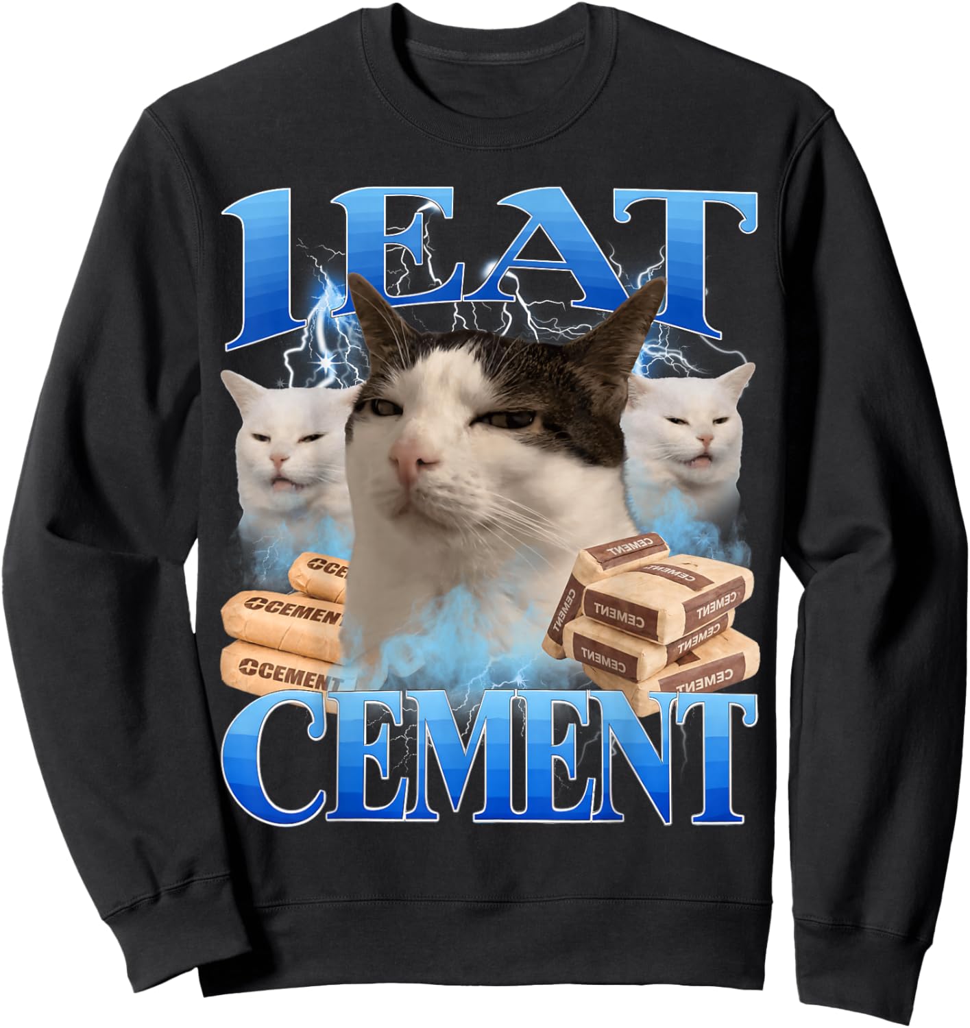 I Eat Cement Funny Cat Meme Sweatshirt - Sweatshirt | Black