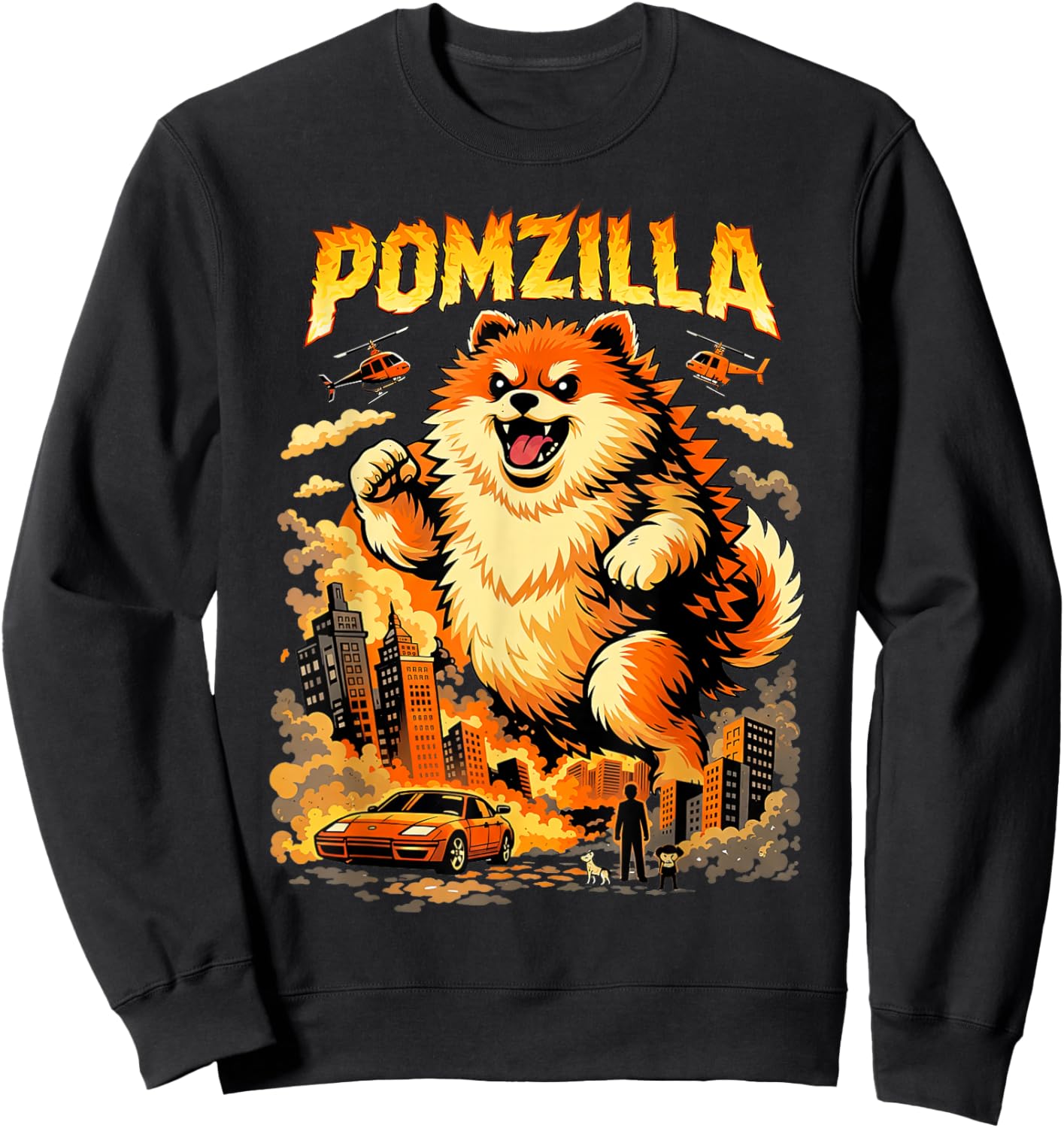 Pomzilla Pomeranian Dog Vintage Monster Pom Dog Lover Sweatshirt - Sweatshirt | Black
