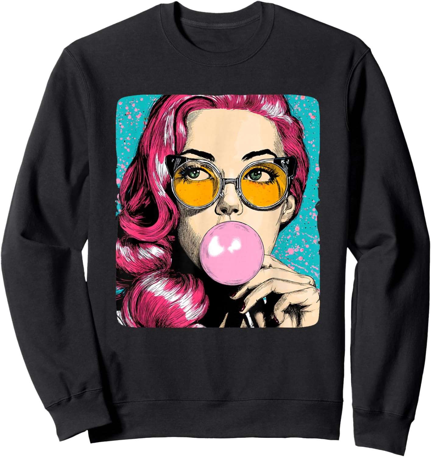 Cool Woman with Chewing Gum in Pop Art Style Costume Sweatshirt - Sweatshirt | Black