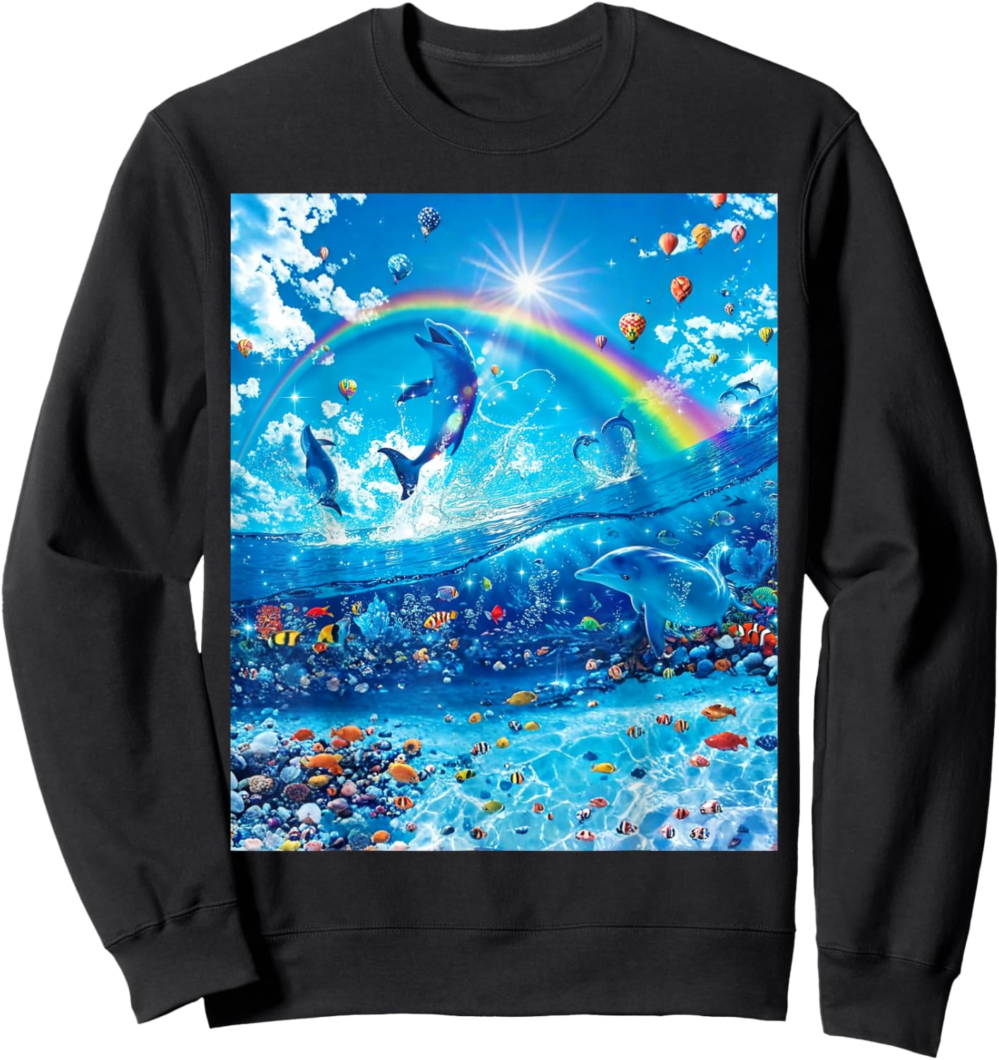 Dolphin Core Aesthetic Symphony Meme Full Rectangle Fill Sweatshirt - Sweatshirt | Black