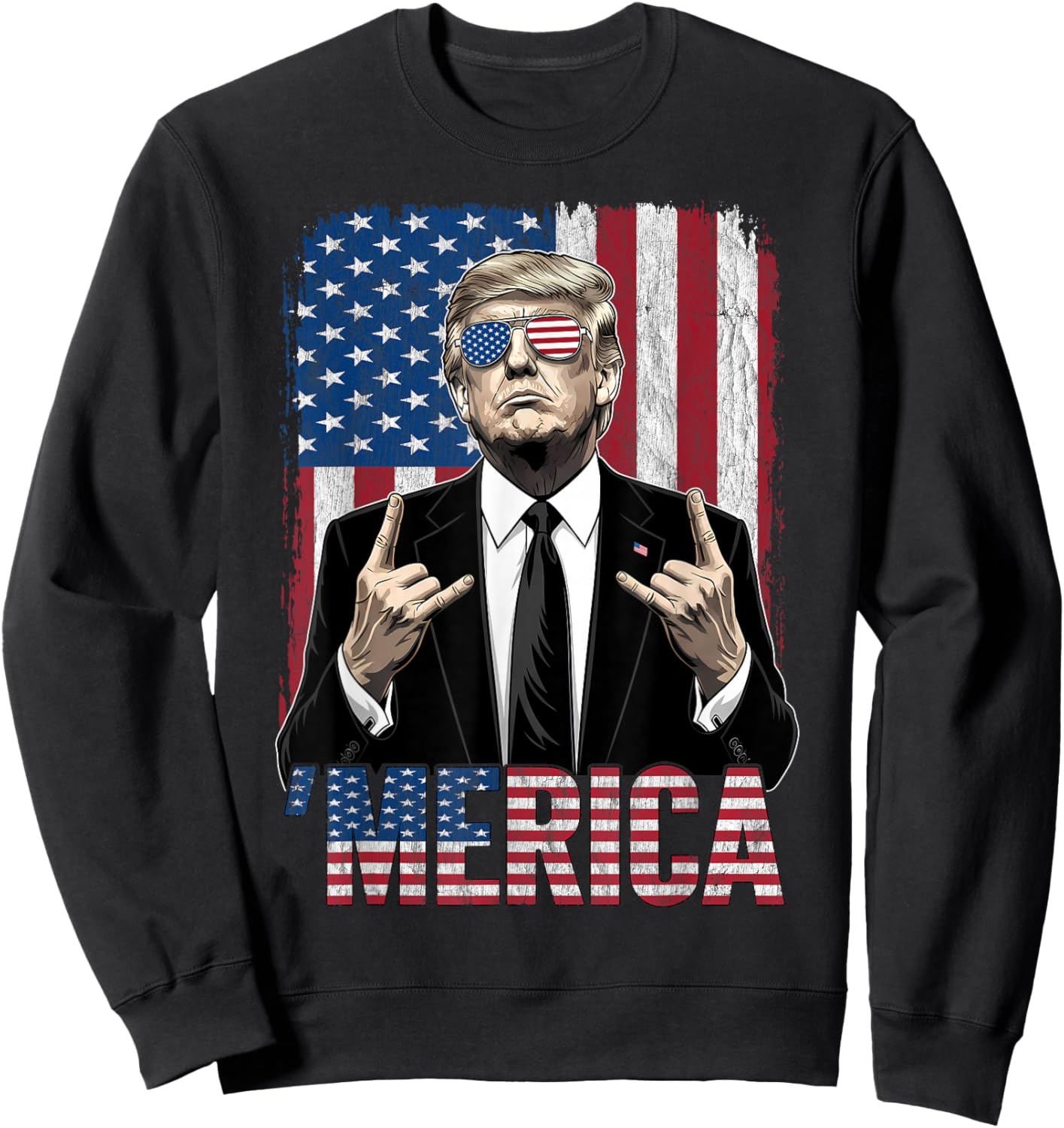 Merica American Funny Trump Patriotic 4th of July USA Flag Sweatshirt - Sweatshirt | Black