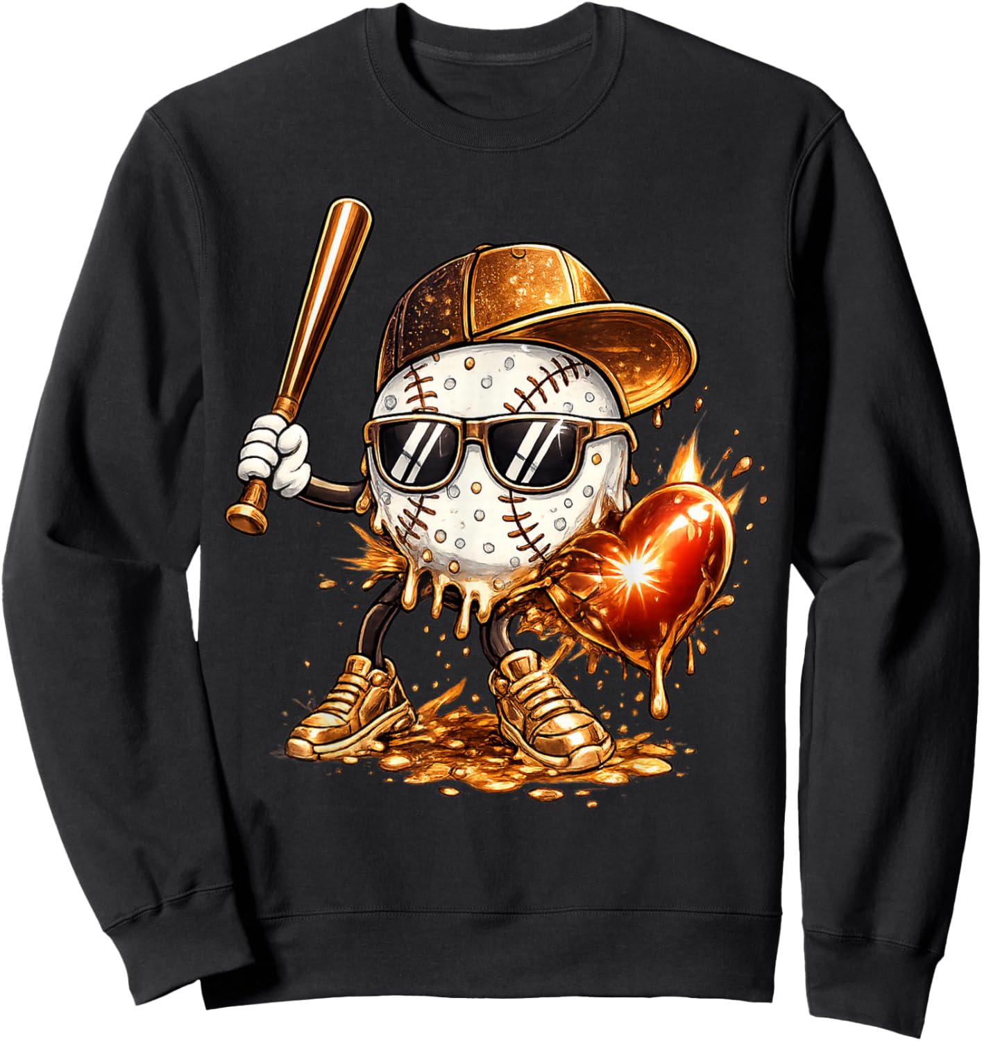 Baseball Valentine's Day Drip Ice Cream Team Sweatshirt - Sweatshirt | Black