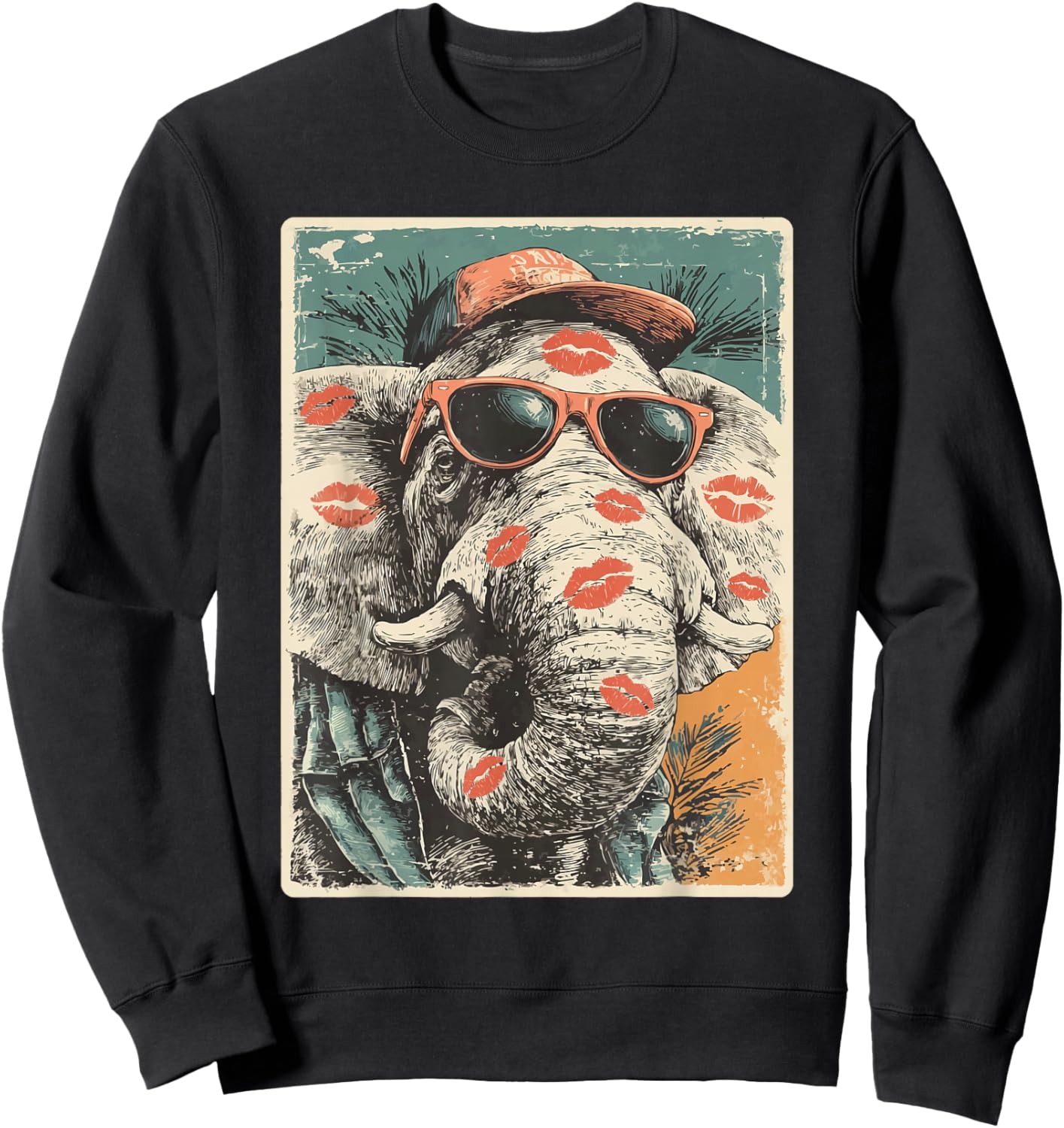 Cute Elephant with Sunglasses Kisses Valentine's Day Animal Sweatshirt - Sweatshirt | Black