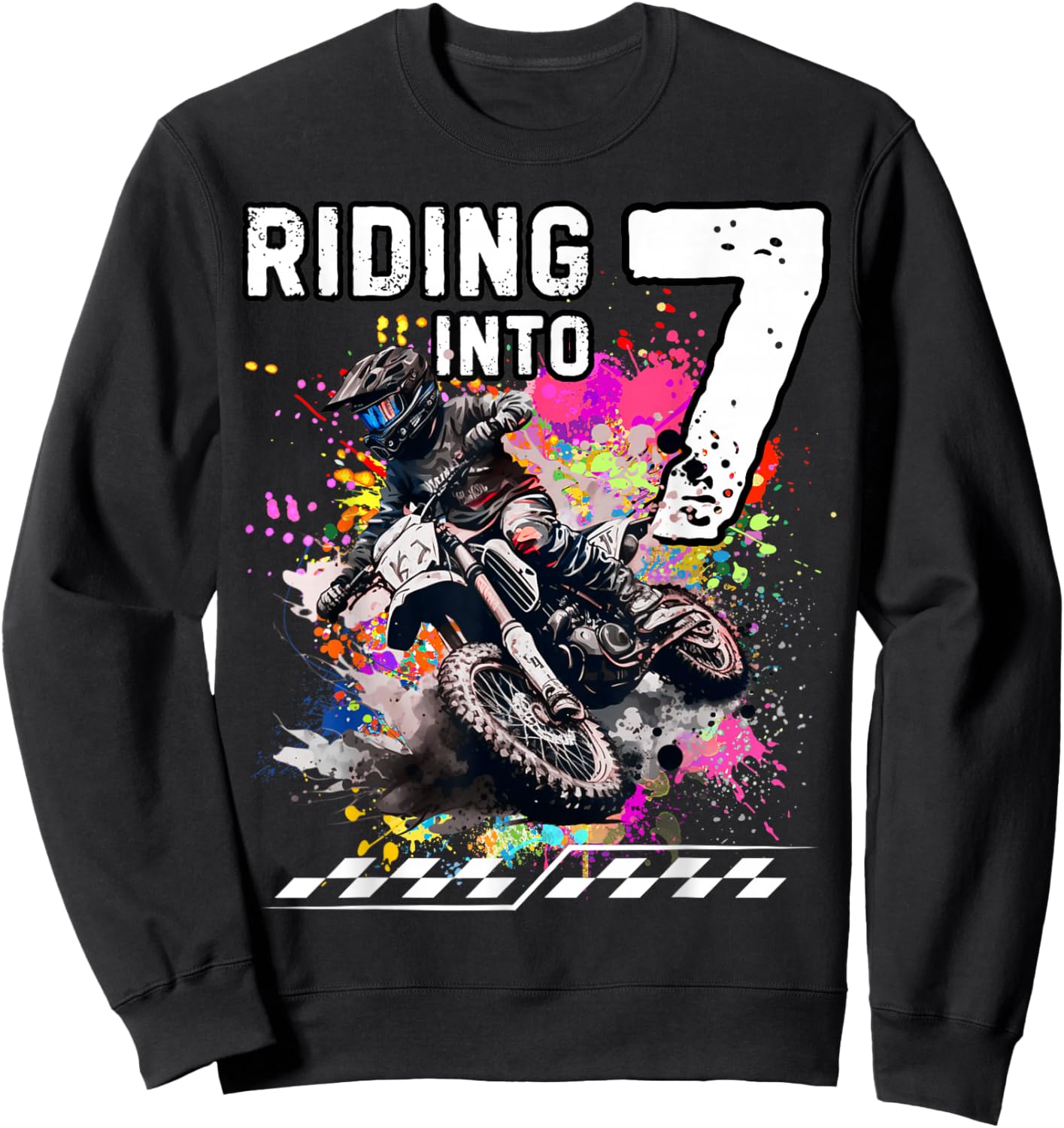Motocross Birthday 7th Year Old Riding Into 7 MX Dirt Bike Sweatshirt - Sweatshirt | Black