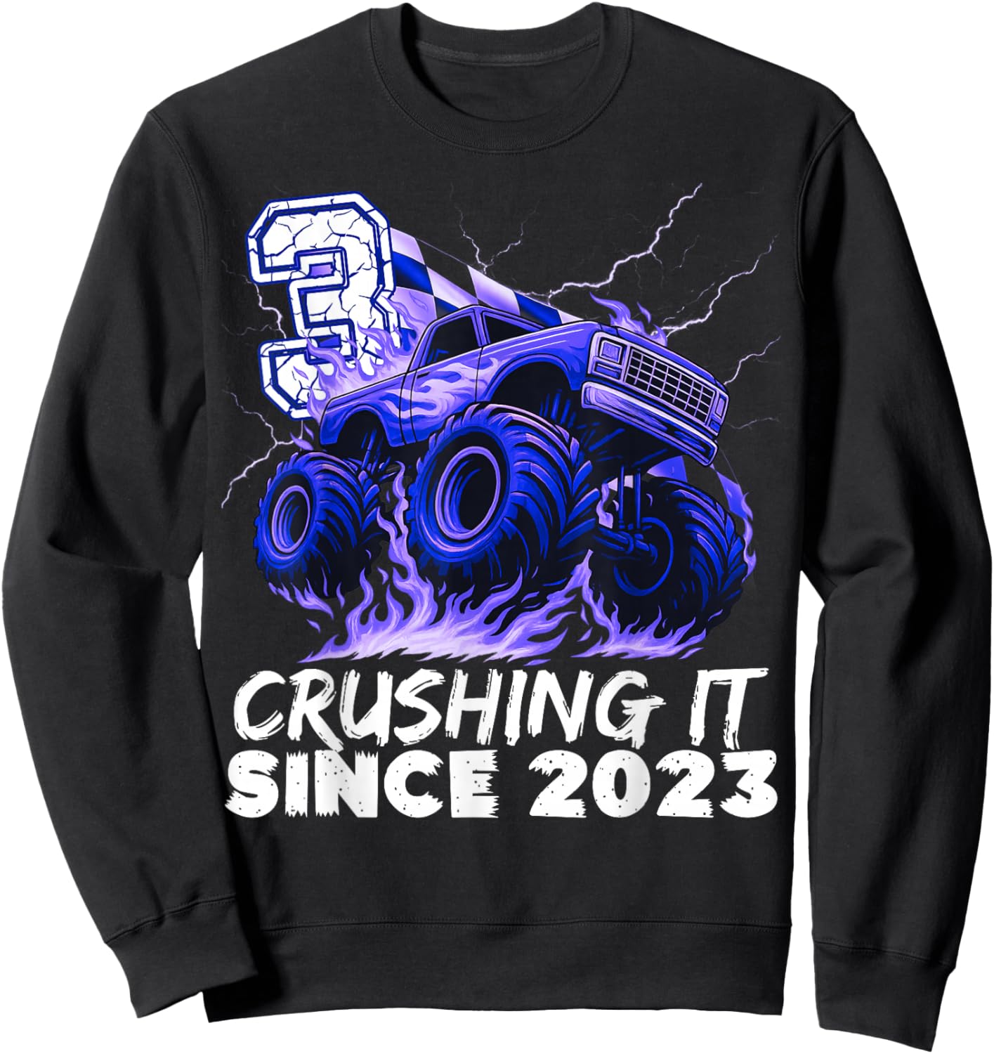 Birthday Monster Truck 3 Year Old Boys 3rd Party Born 2023 Sweatshirt - Sweatshirt | Black