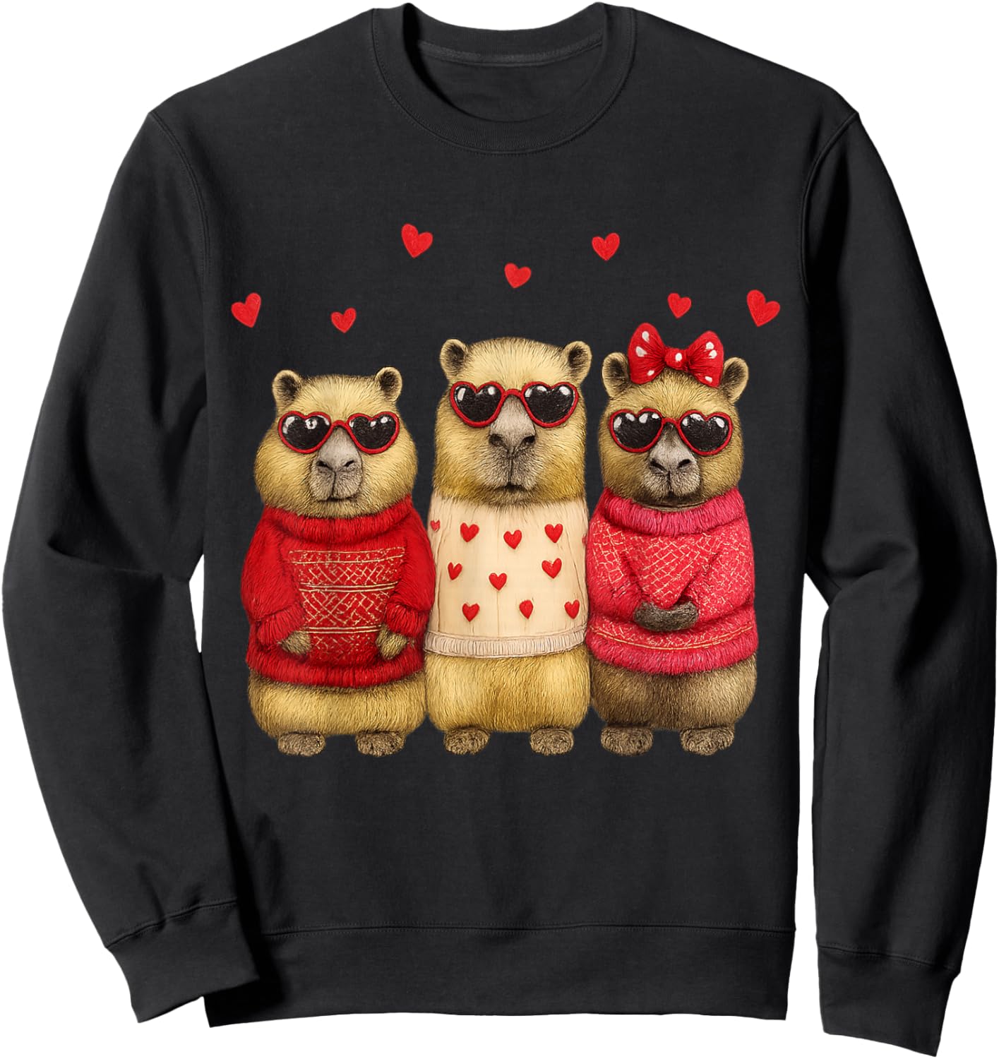 Valentine Day Lovely Capybara Love Heart Animal Girls Sweatshirt - Sweatshirt | Black