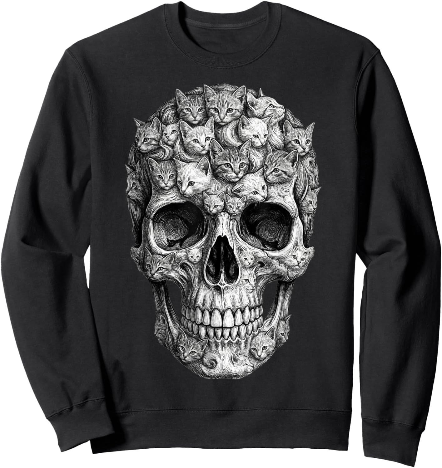 Skull But It's Cats Kitty Skeleton Halloween Cat Skull Sweatshirt - Sweatshirt | Black