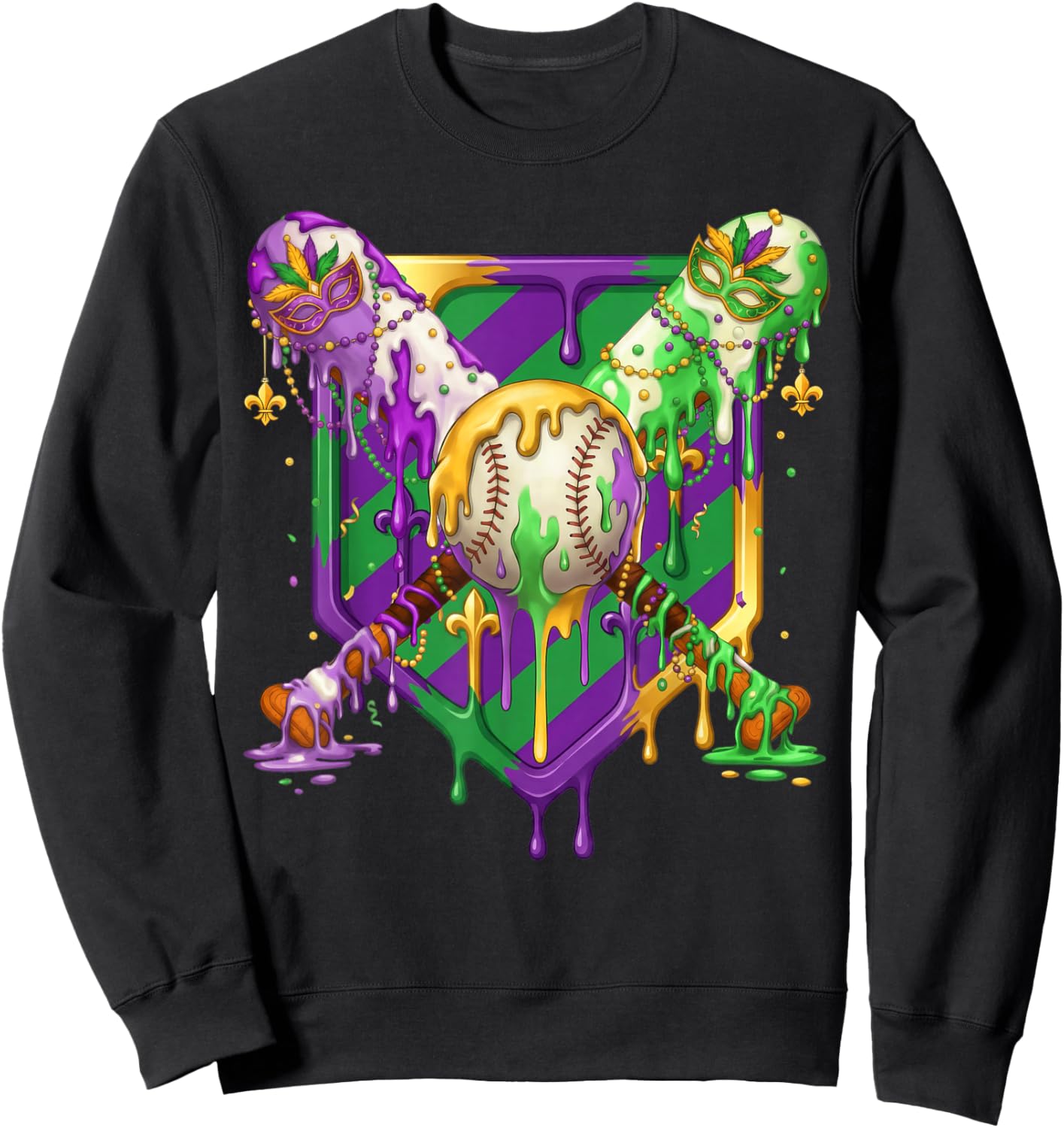 Mardi Gras Ice Cream Drip Baseball Sports Women Kids Sweatshirt - Sweatshirt | Black