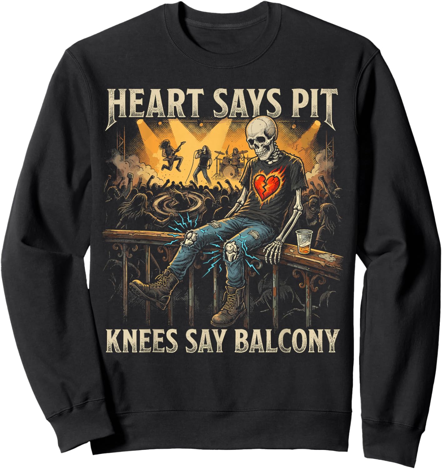 Heavy Metal Gifts Punk Rock Heart Says Pit Knees Say Balcony Sweatshirt - Sweatshirt | Black