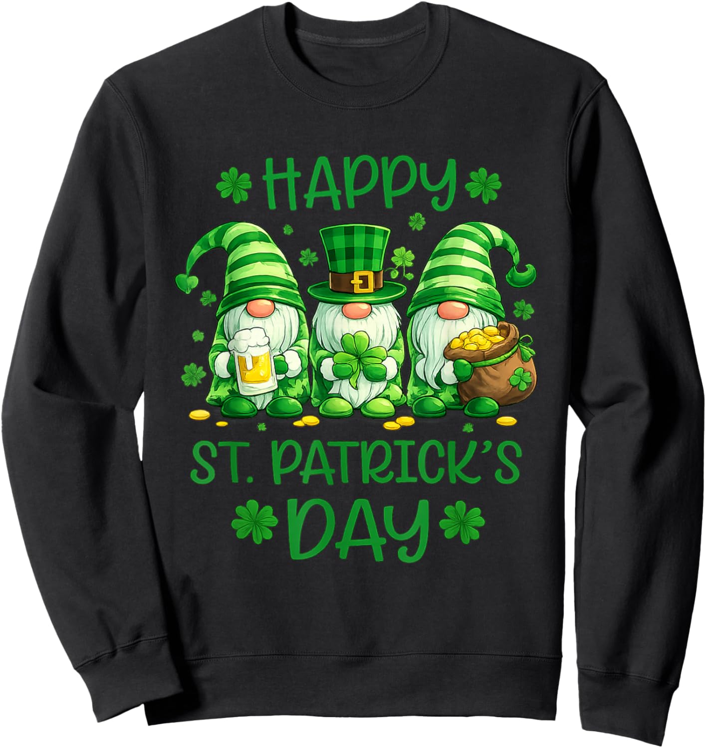 Happy St. Patrick’s Day Cute Gnomes Irish Shamrock Sweatshirt - Sweatshirt | Black