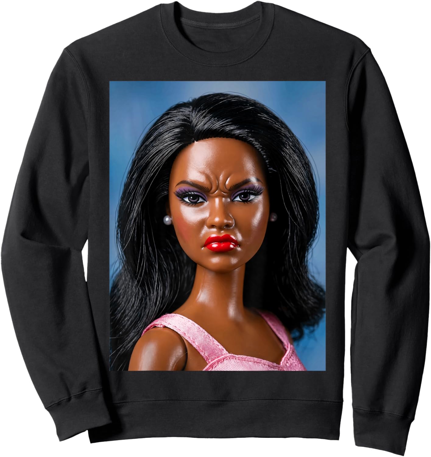 Angry Disgusted Black Doll Face Meme Reaction Meme Funny Sweatshirt - Sweatshirt | Black