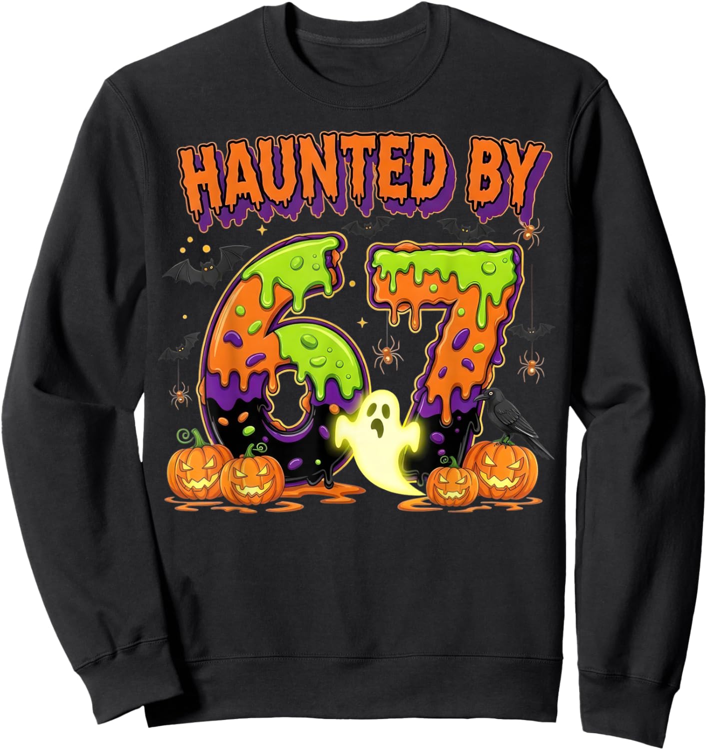Haunted by 6-7 Retro Halloween 67 Ghost Pumpkin Funny Kids Sweatshirt - Sweatshirt | Black
