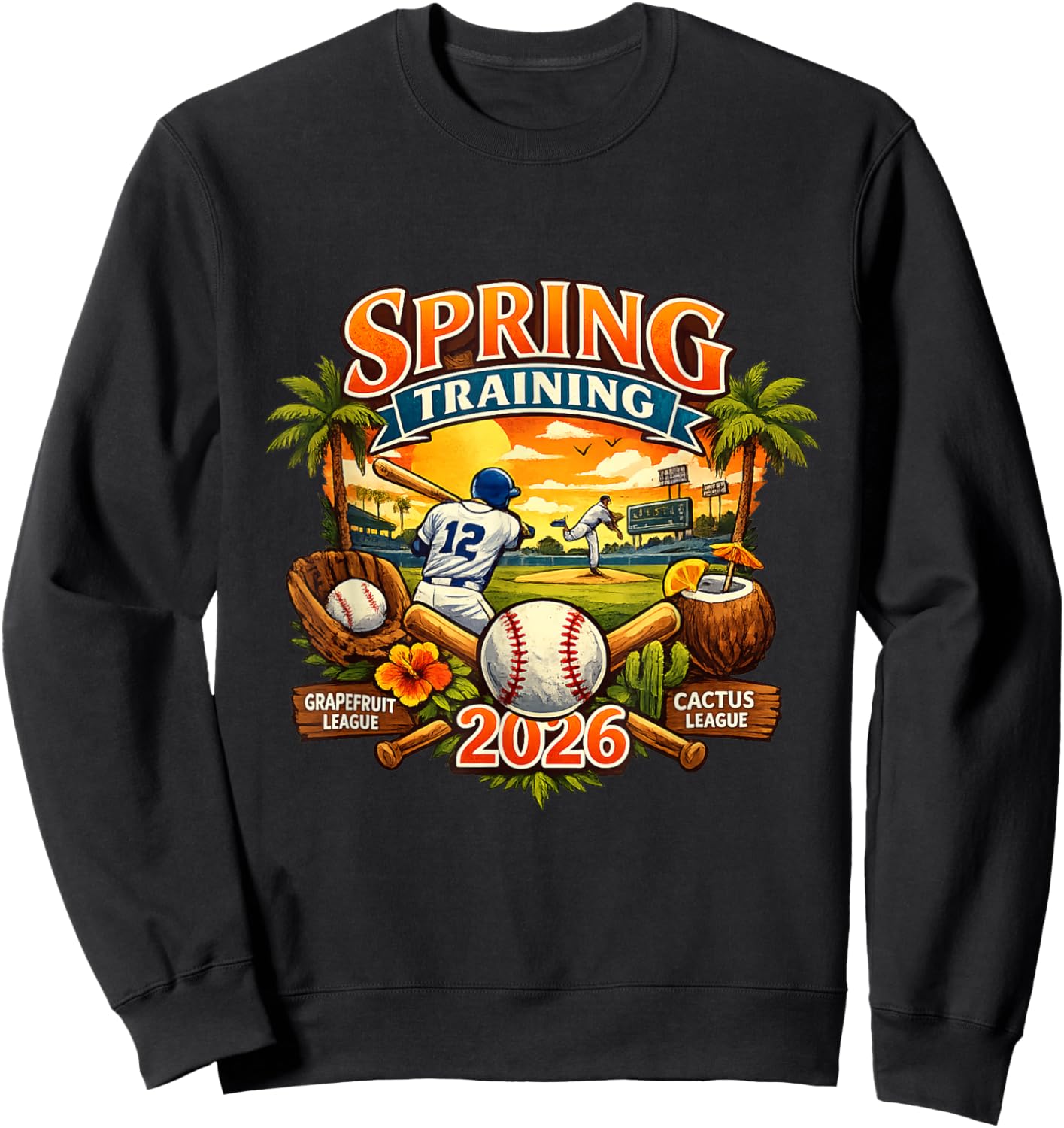 Spring Training 2026 Baseball Vintage Sunset Design Sweatshirt - Sweatshirt | Black
