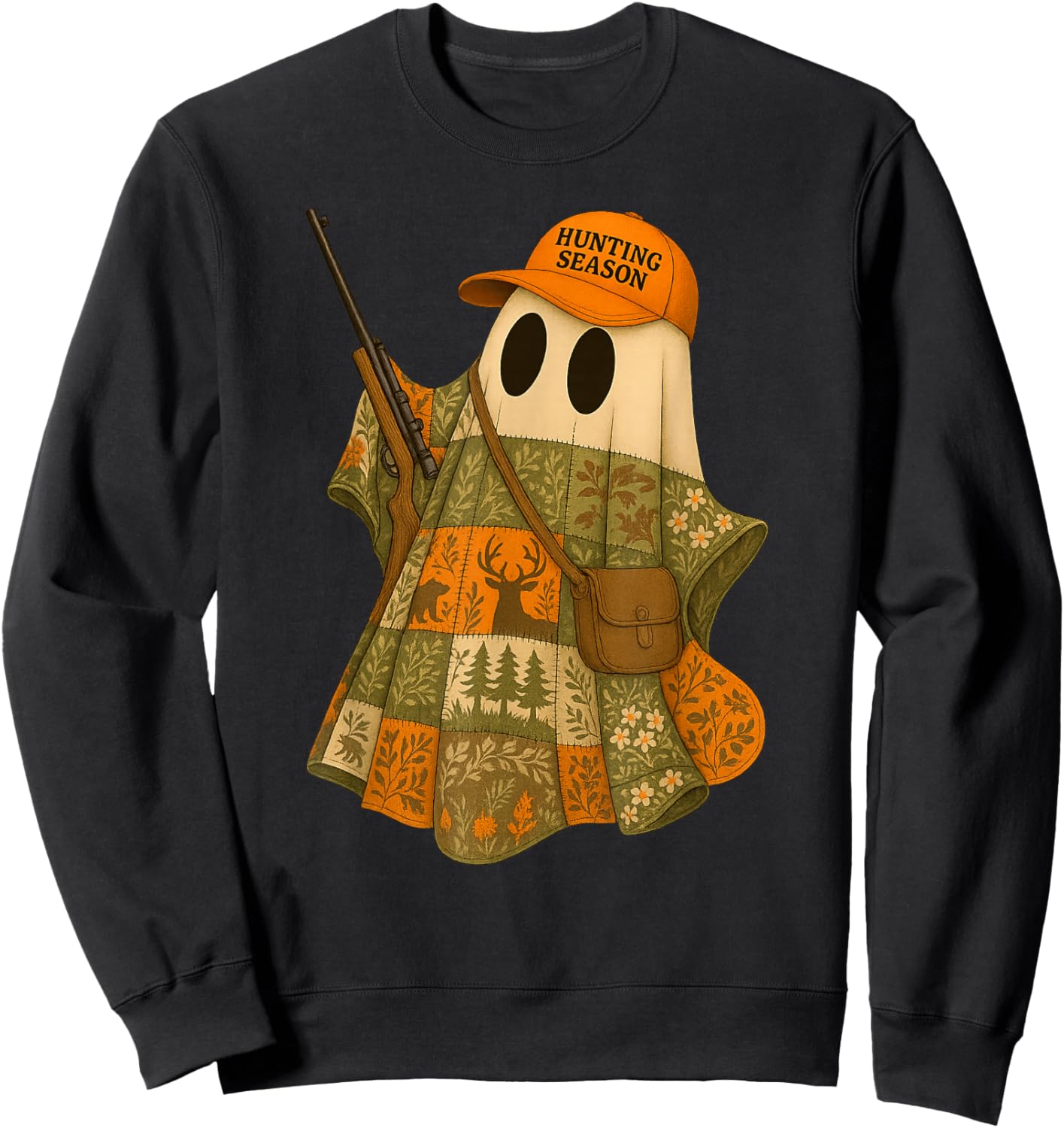 Hunting Season Camo Hunting Ghost Patchwork Sweatshirt - Sweatshirt | Black