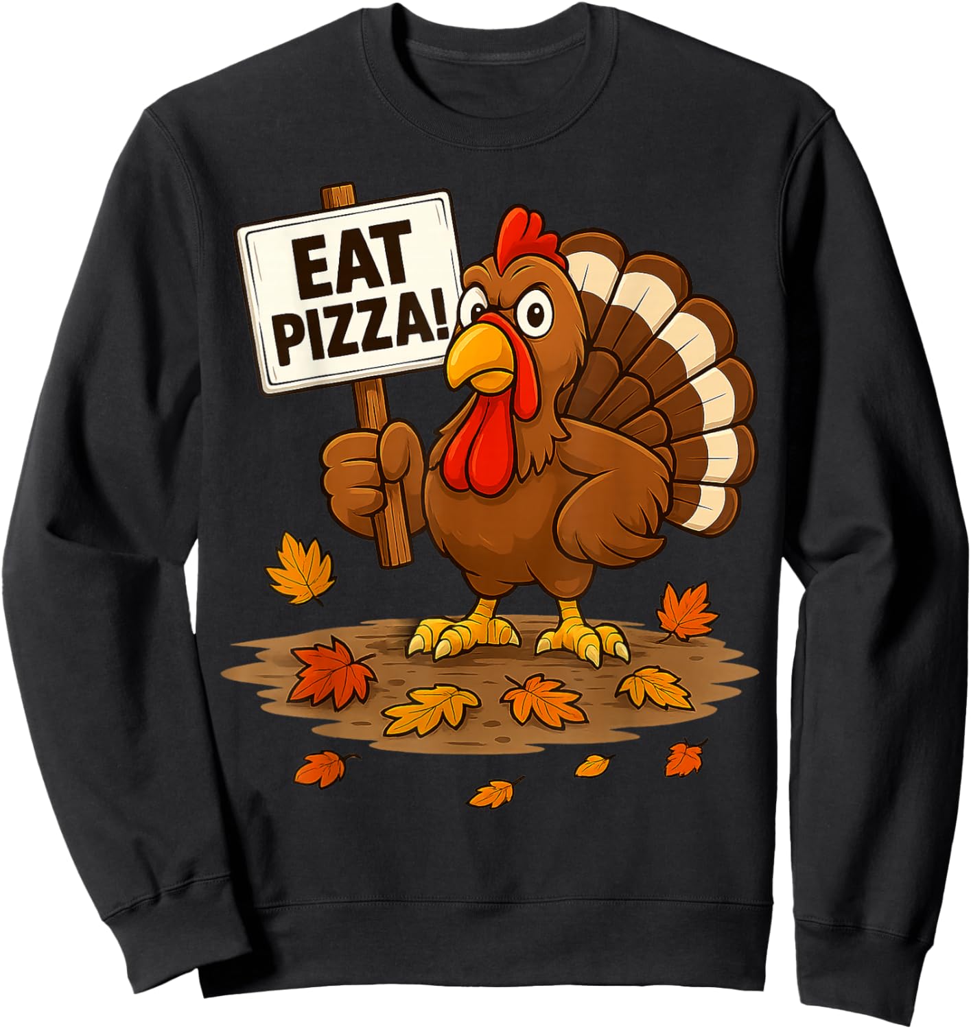 Funny Turkey Eat Pizza Thanksgiving Gifts Women Kid Sweatshirt - Sweatshirt | Black